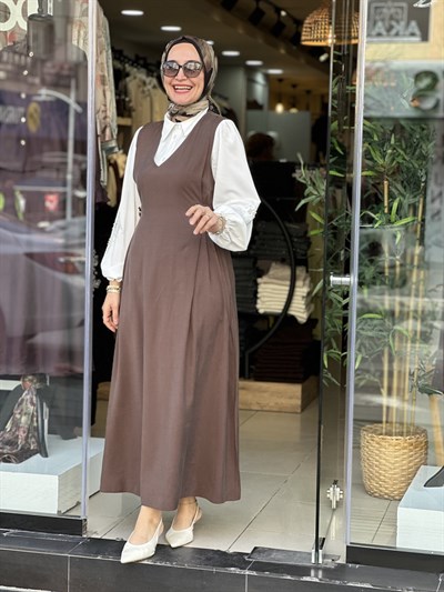 3471 JİLE GÖMLEK ELBİSE KAHVE