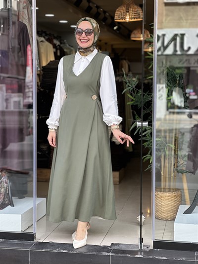 3471 JİLE GÖMLEK ELBİSE YEŞİL