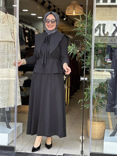 7319 ETEKLİ TAKIM BEBE YAKA SİYAH