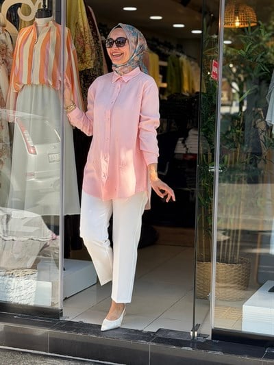 7418 TENSEL GÖMLEK PAPATYA AÇIK PEMBE