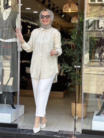 7463 KALPLİ GÖMLEK TENSEL KREM