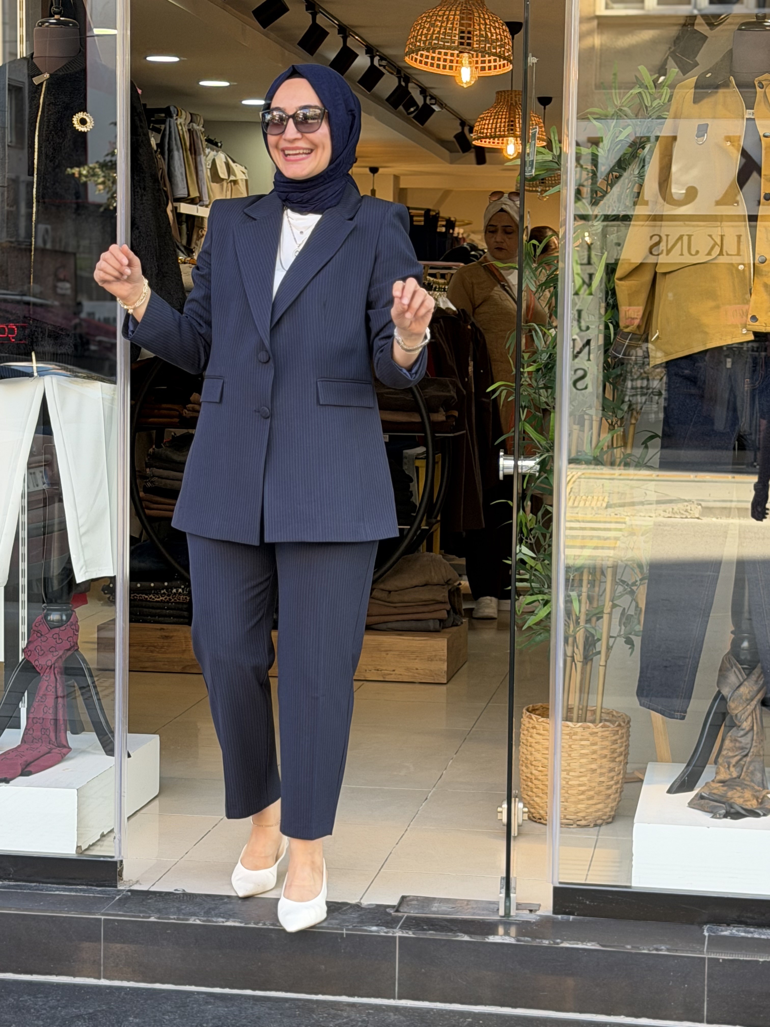 1111 BLAZER CEKETLİ TAKIM LACİ ÇİZGİLİ
