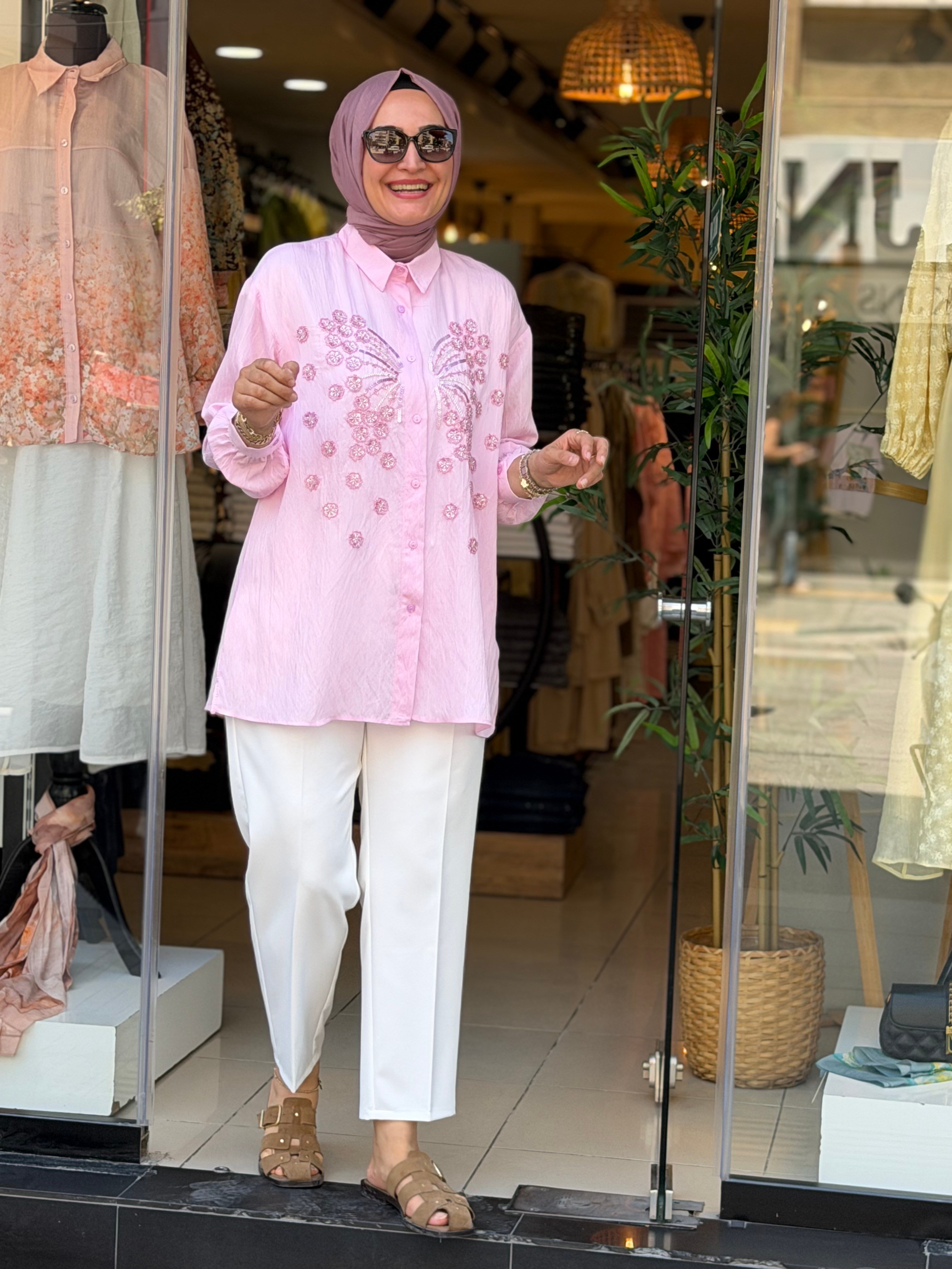 2046 TAŞLI GÖMLEK PEMBE