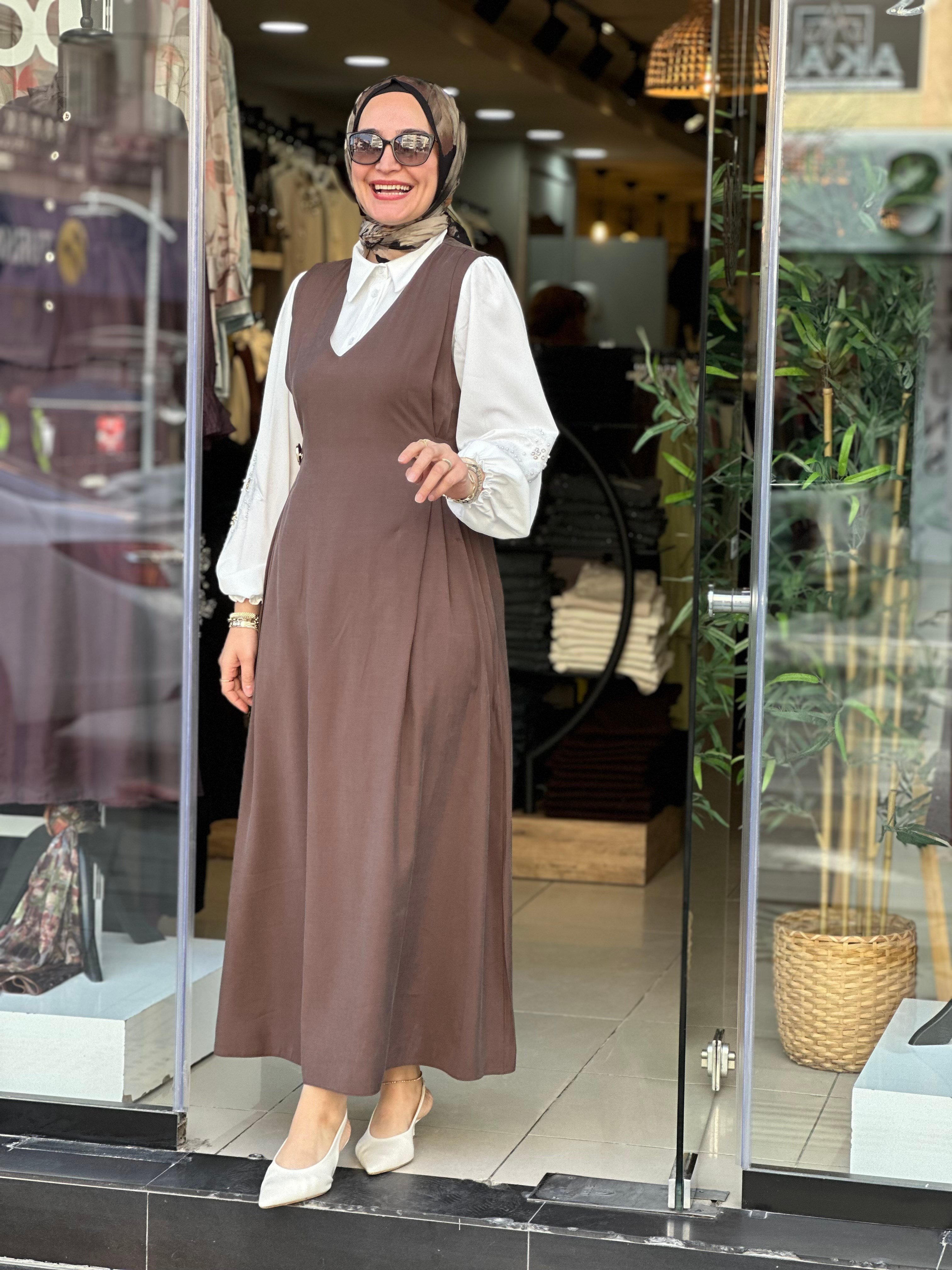 3471 JİLE GÖMLEK ELBİSE KAHVE