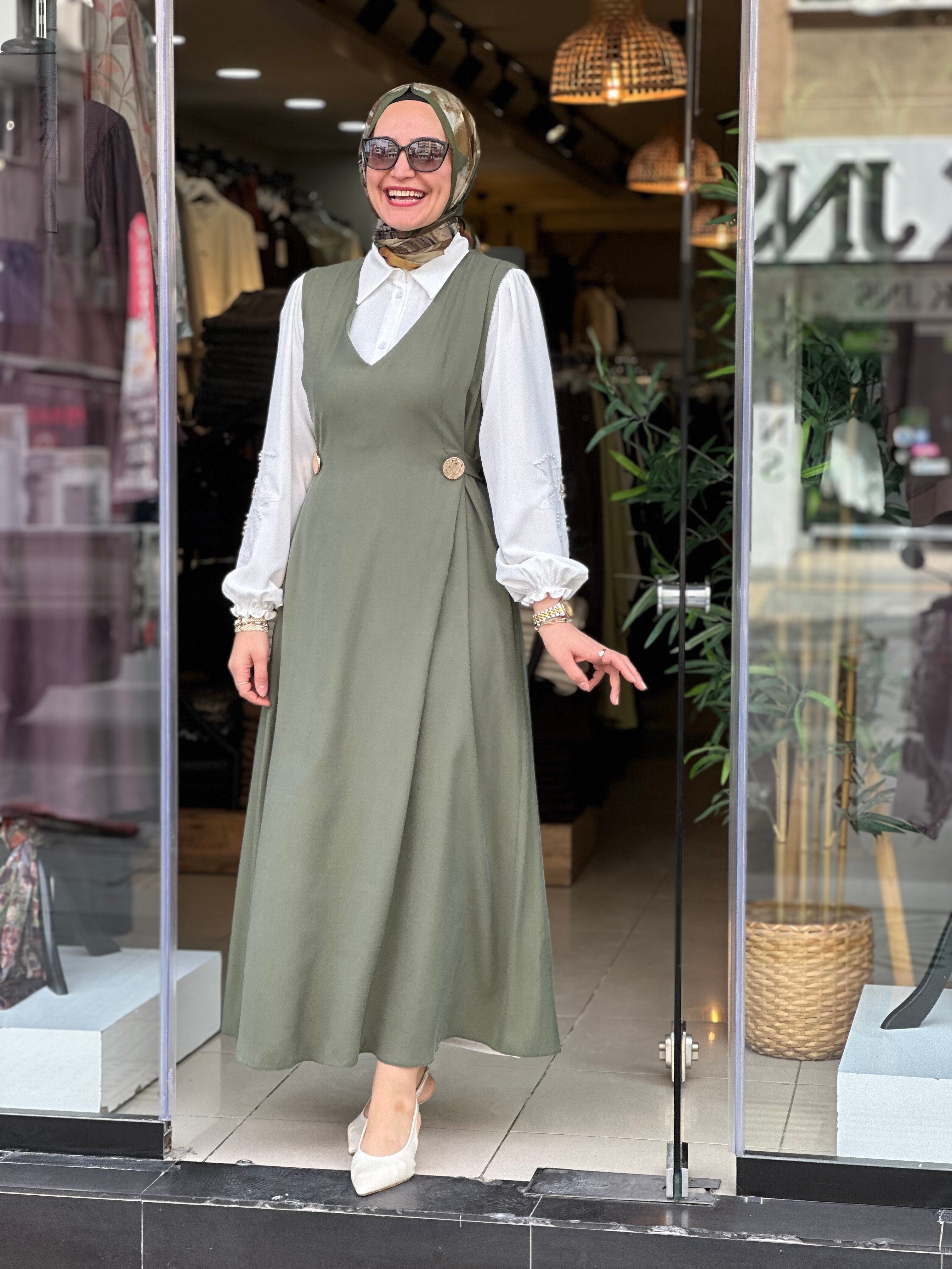 3471 JİLE GÖMLEK ELBİSE YEŞİL