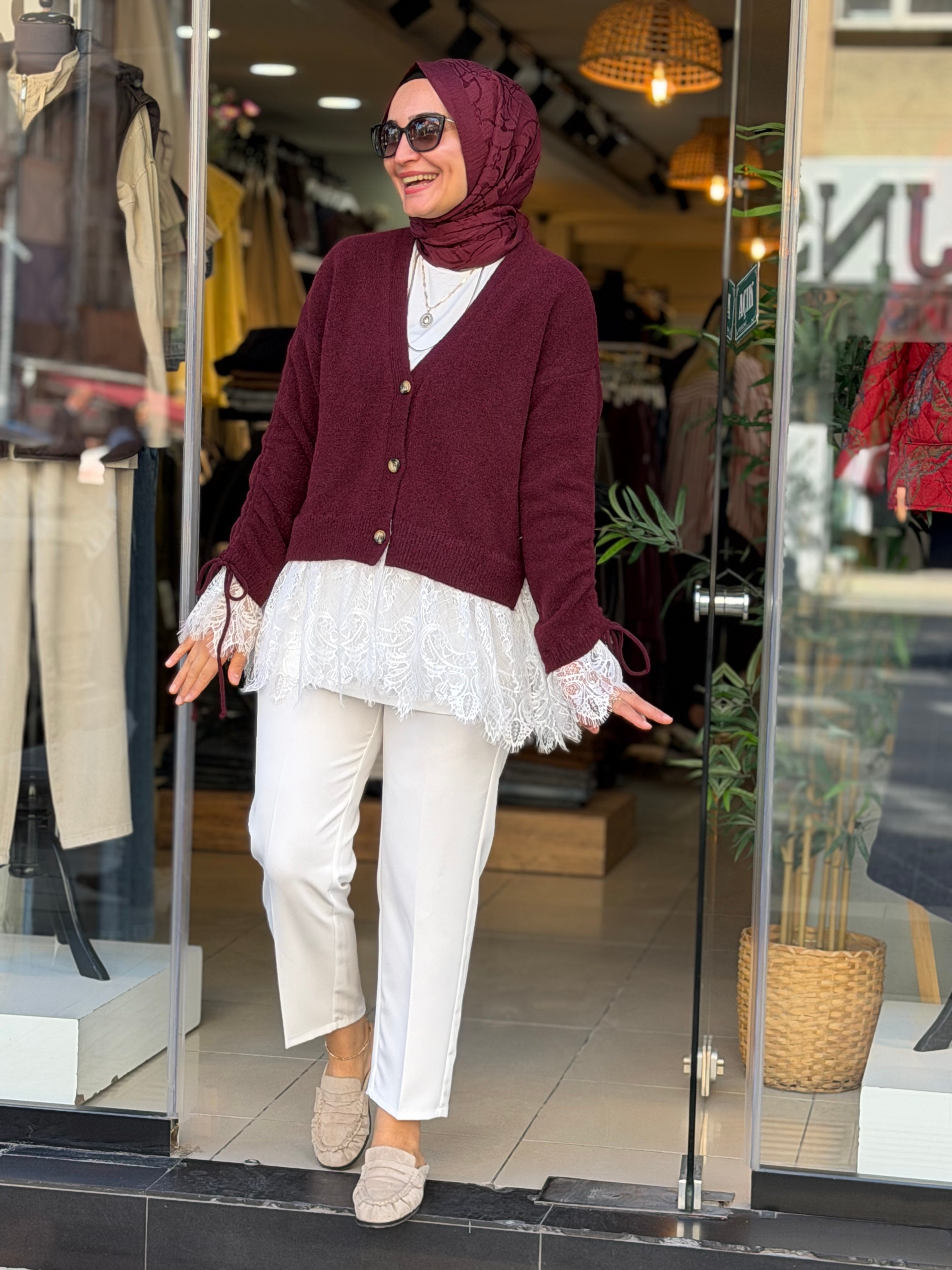 4548 DANTELLİ HIRKA BORDO
