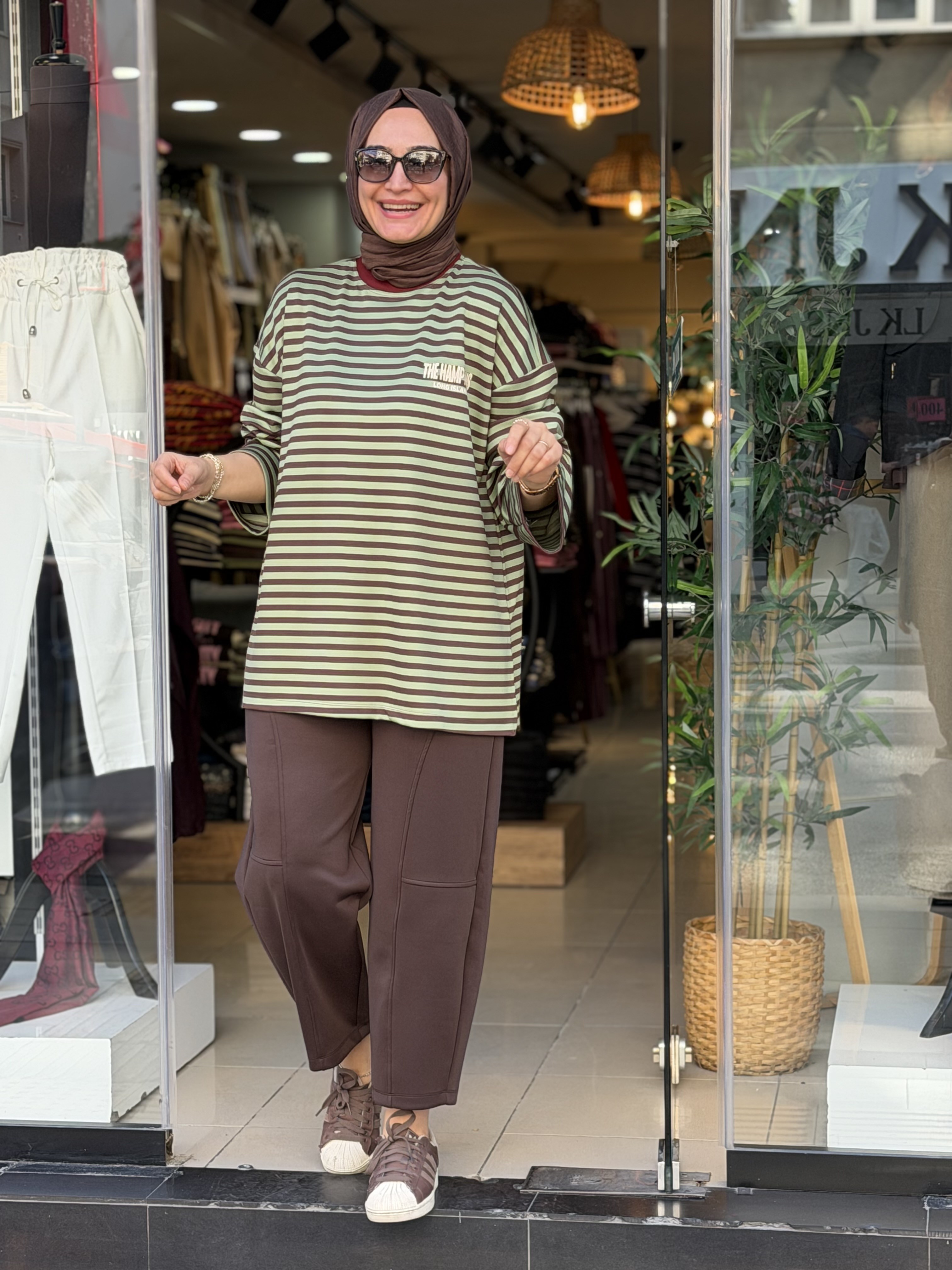 5659 ÇİZGİLİ SWEAT KAHVE YEŞİL