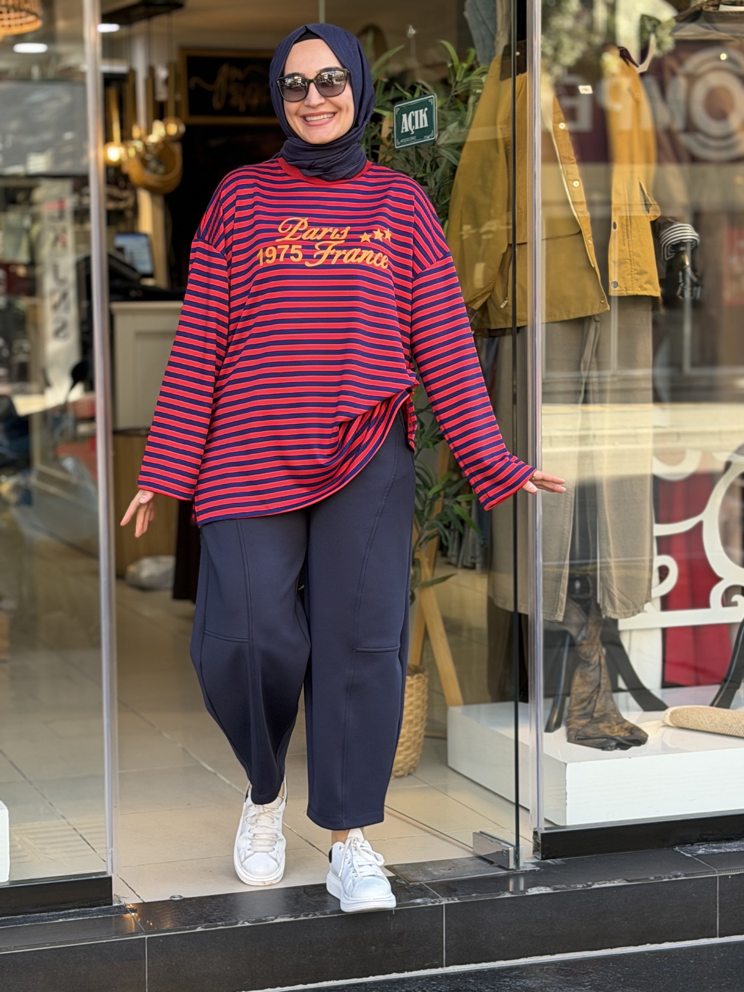 5659 ÇİZGİLİ SWEAT LACİ KIRMIZI