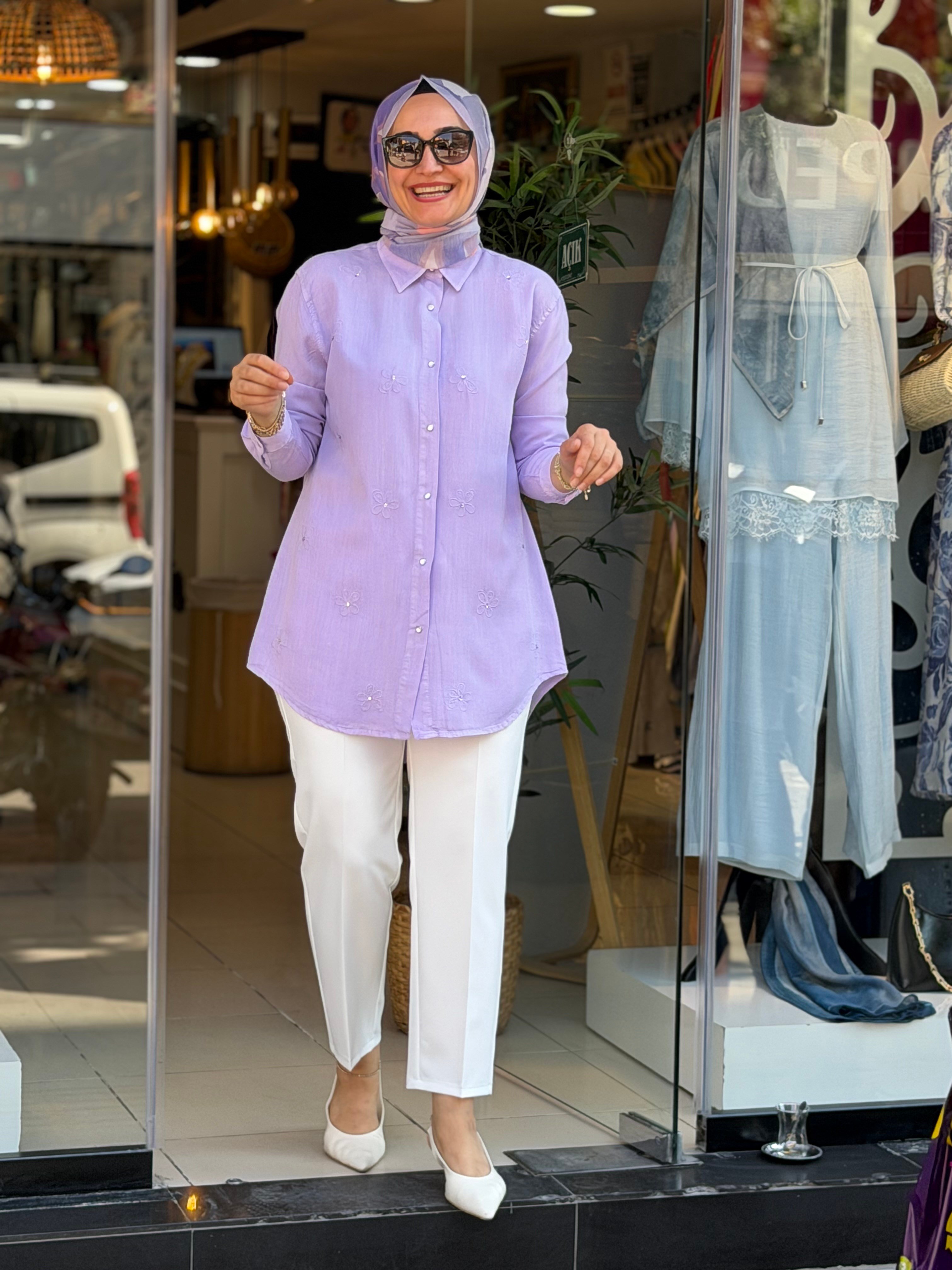 7418 TENSEL GÖMLEK PAPATYA LİLA