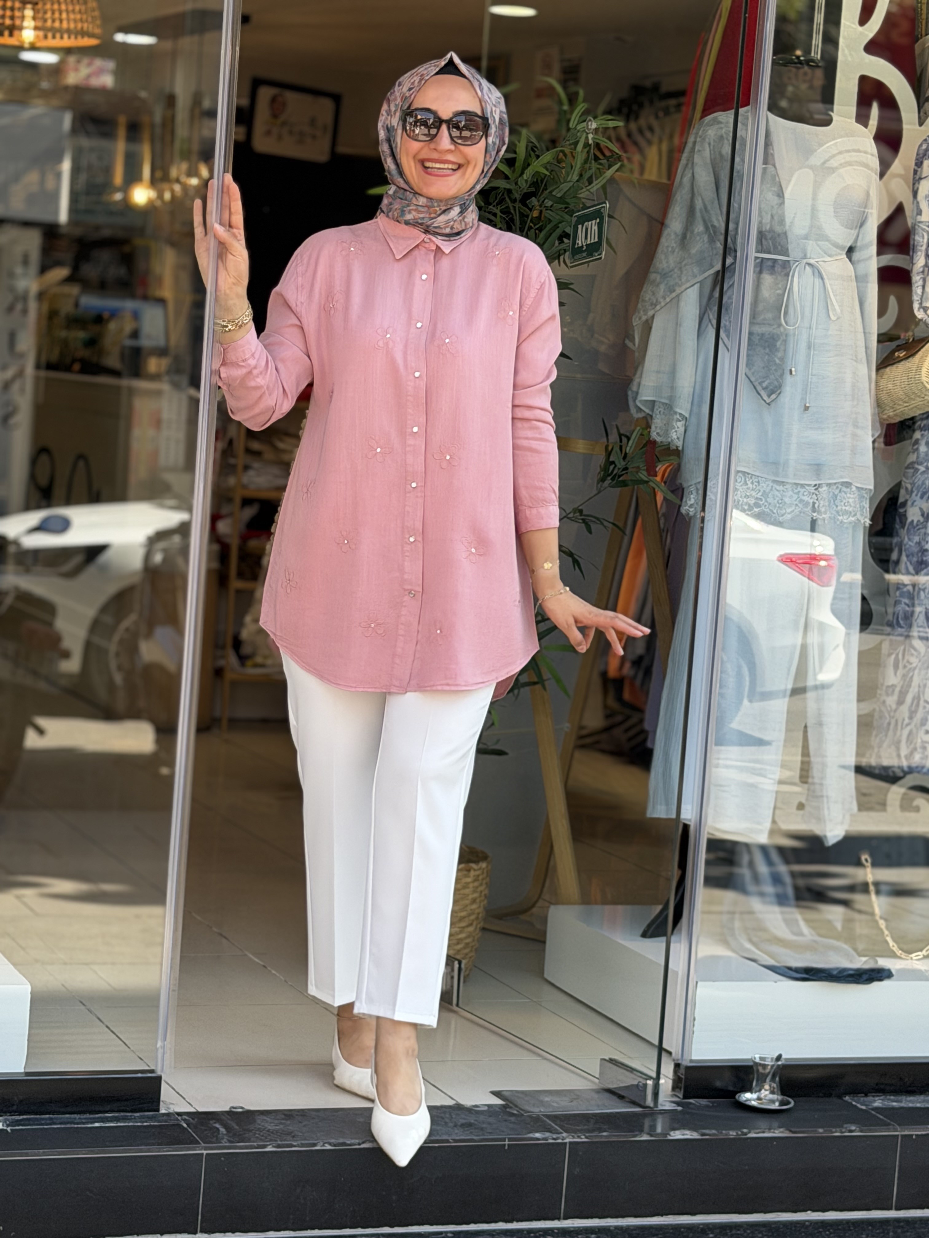 7418 TENSEL GÖMLEK PAPATYA PEMBE