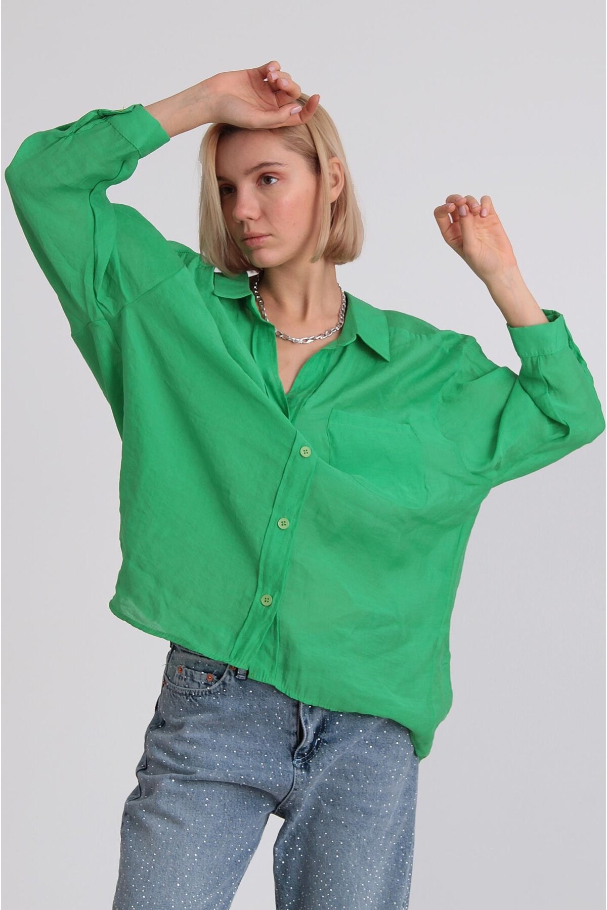 4612 Düşük Omuzlu Oversize Gömlek