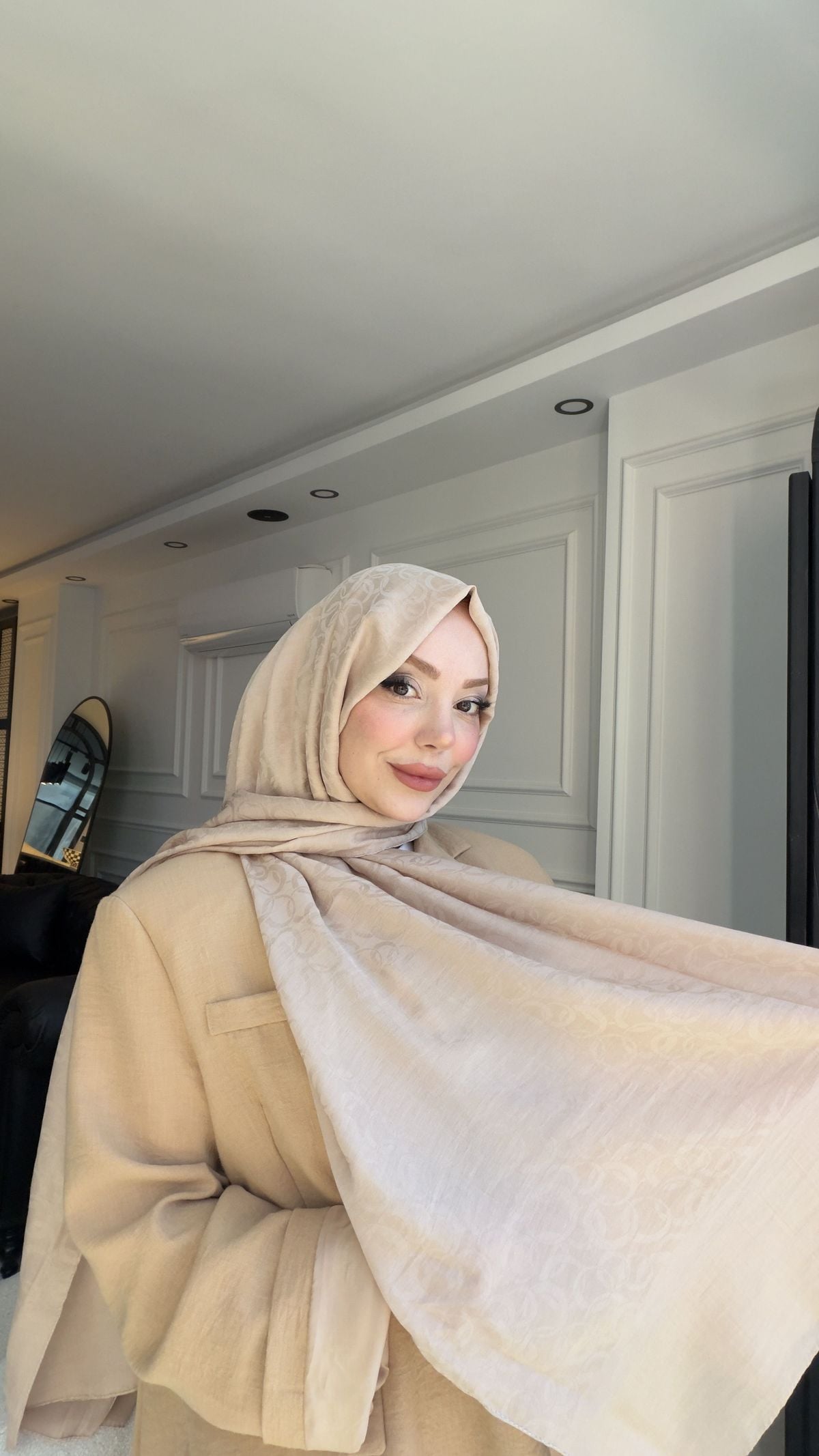 Pamuk floş jakar şal latte