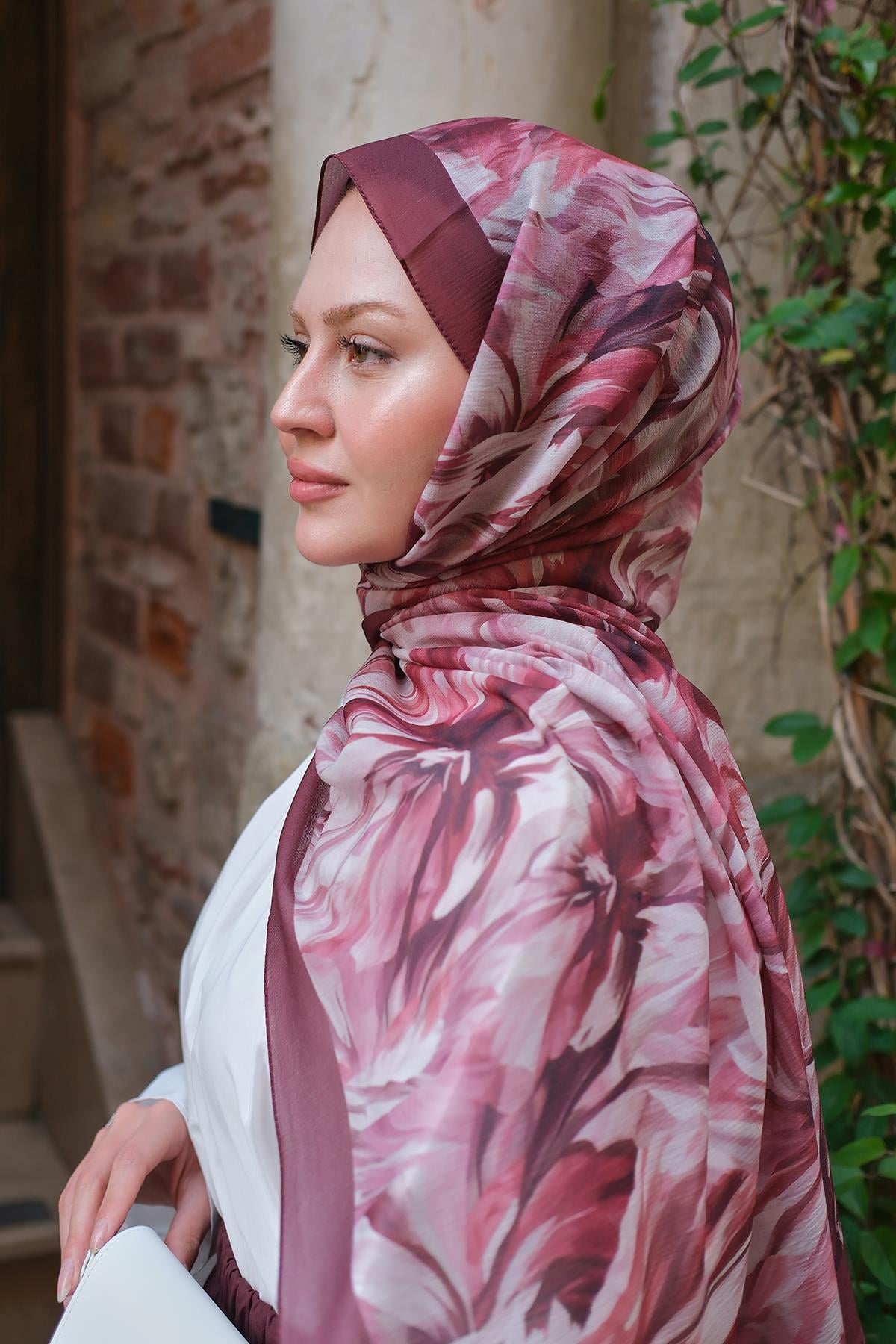 Alyena Desen Fransız İpeği Şal Bordo