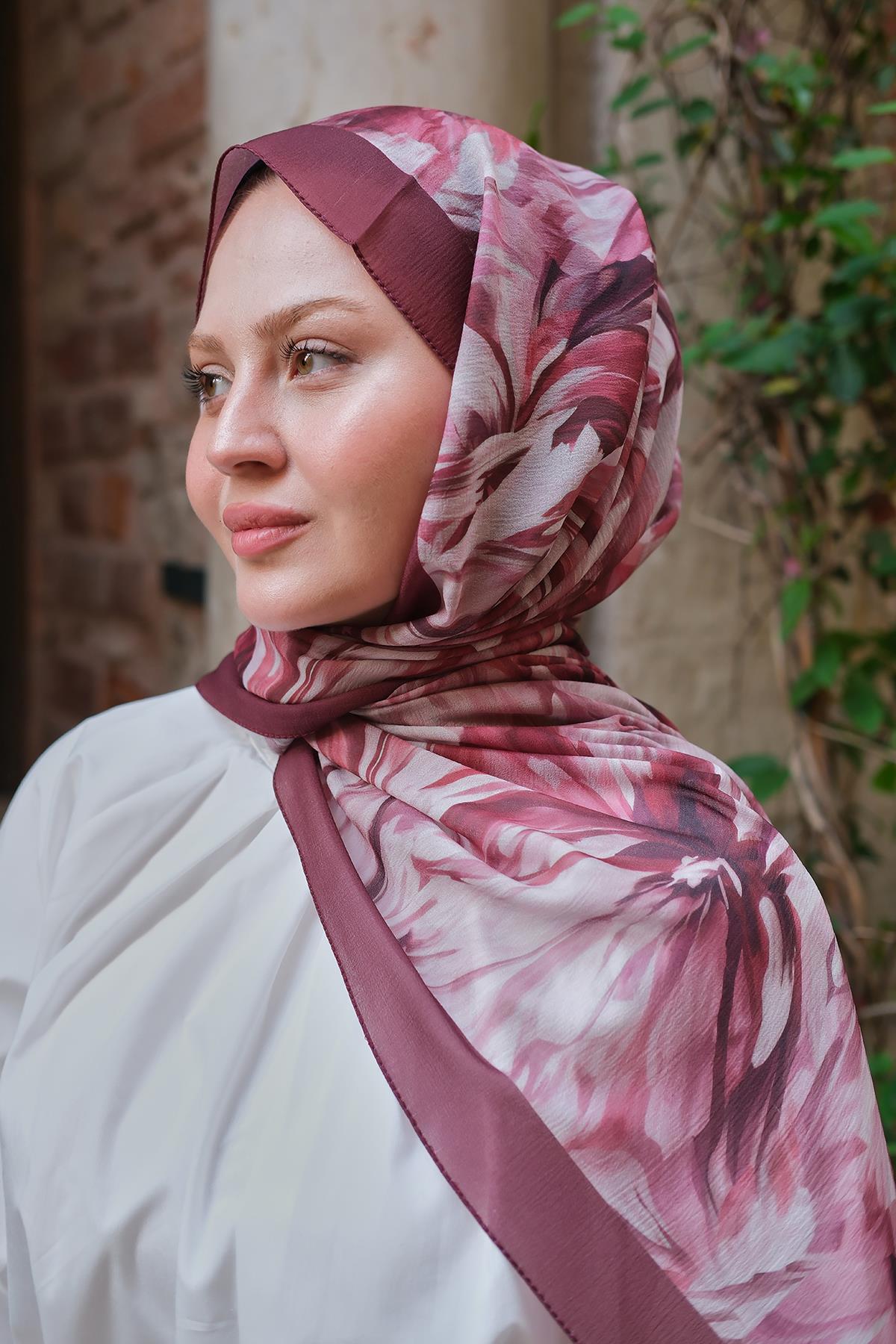 Alyena Desen Fransız İpeği Şal Bordo