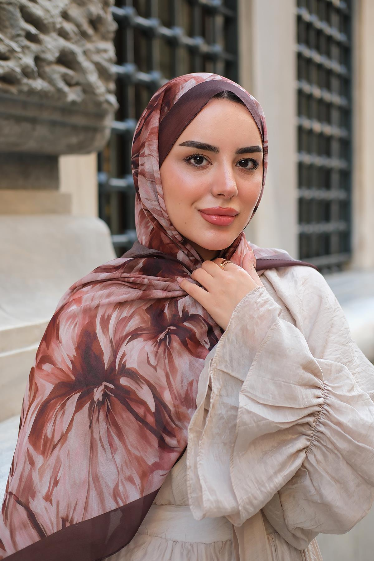 Alyena Desen Fransız İpeği Şal Mürdüm