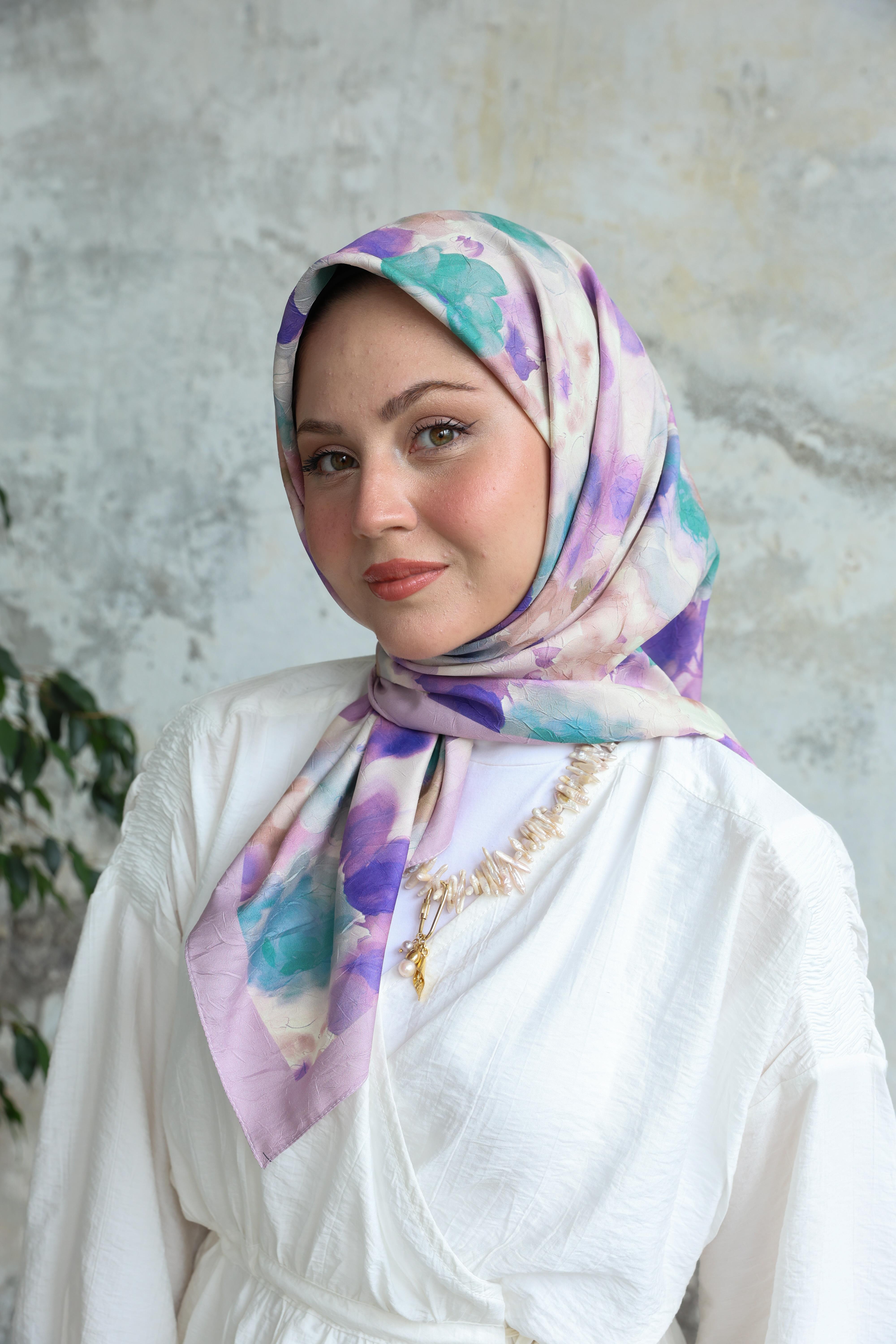 Bulut Desen Bambu Kraş Eşarp Pastel Pembe