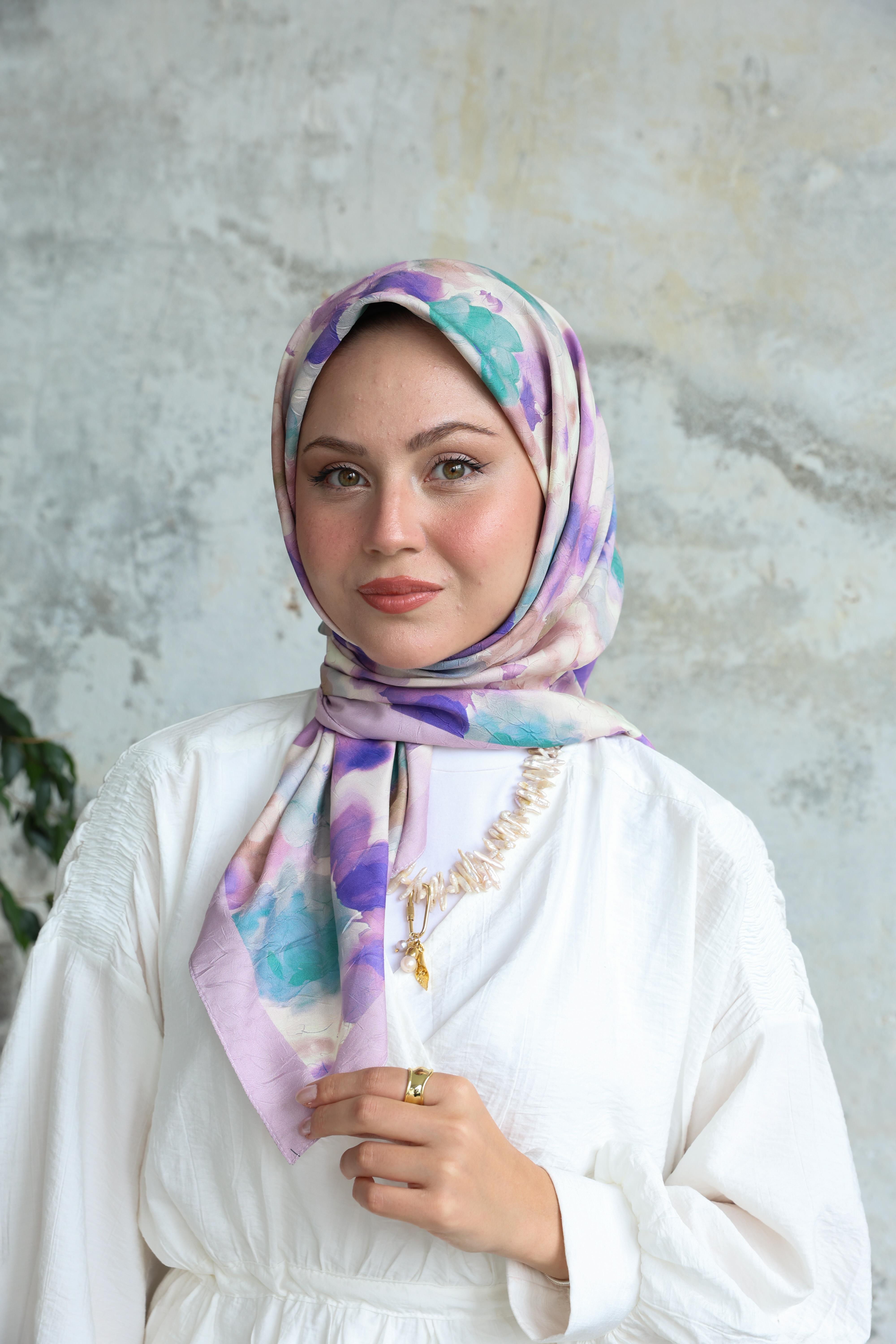 Bulut Desen Bambu Kraş Eşarp Pastel Pembe