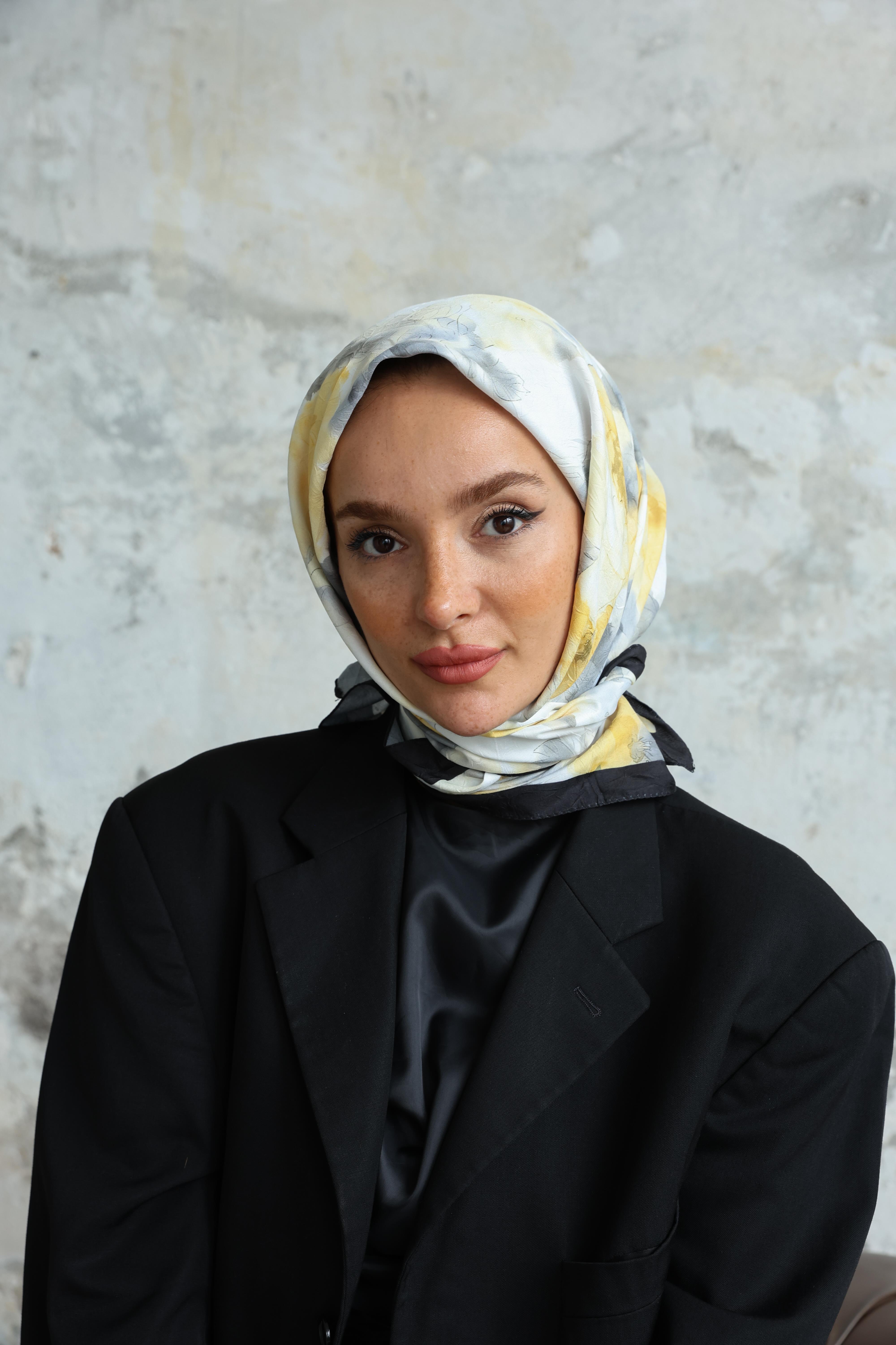 Bulut Desen Bambu Kraş Eşarp Sarı