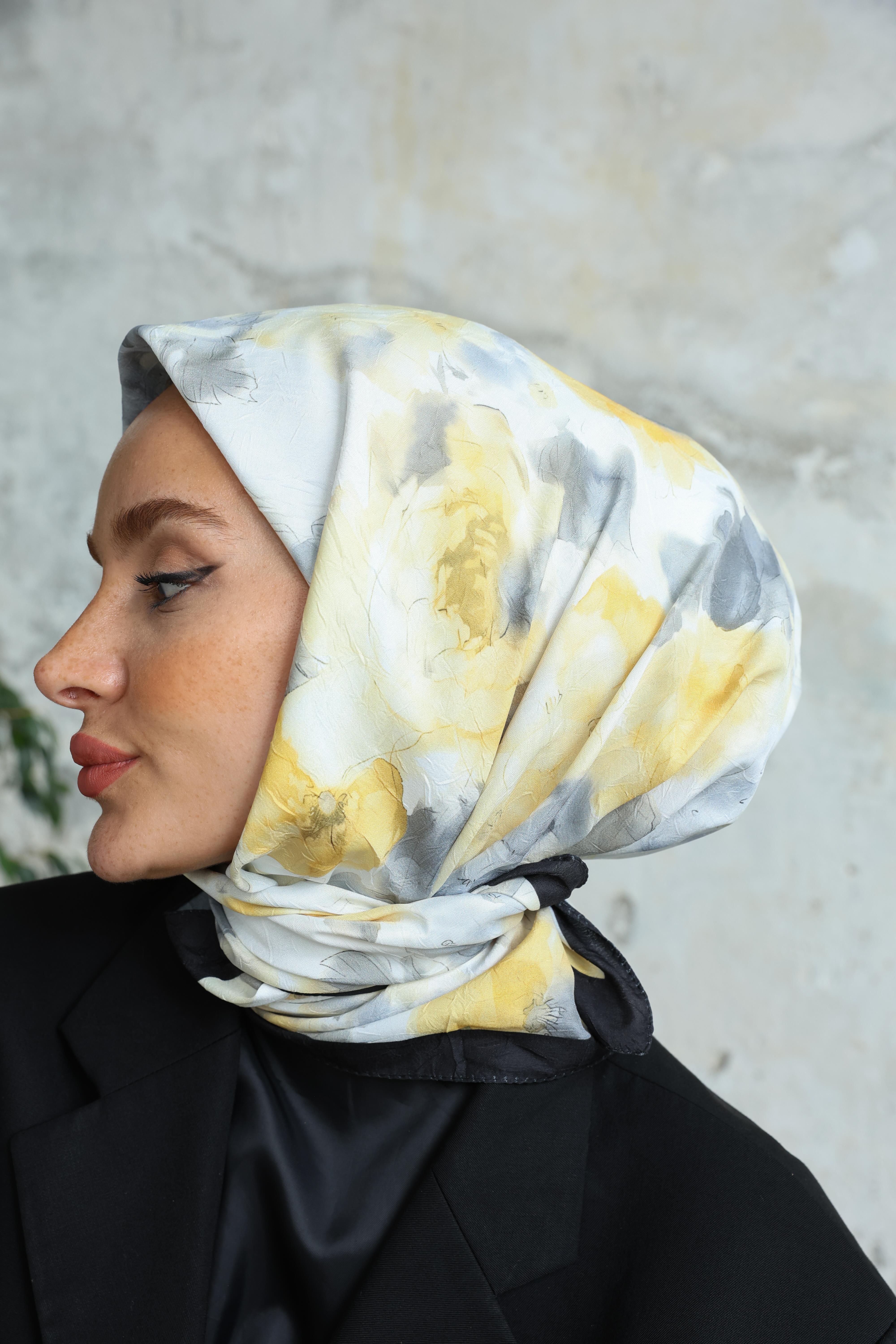 Bulut Desen Bambu Kraş Eşarp Sarı