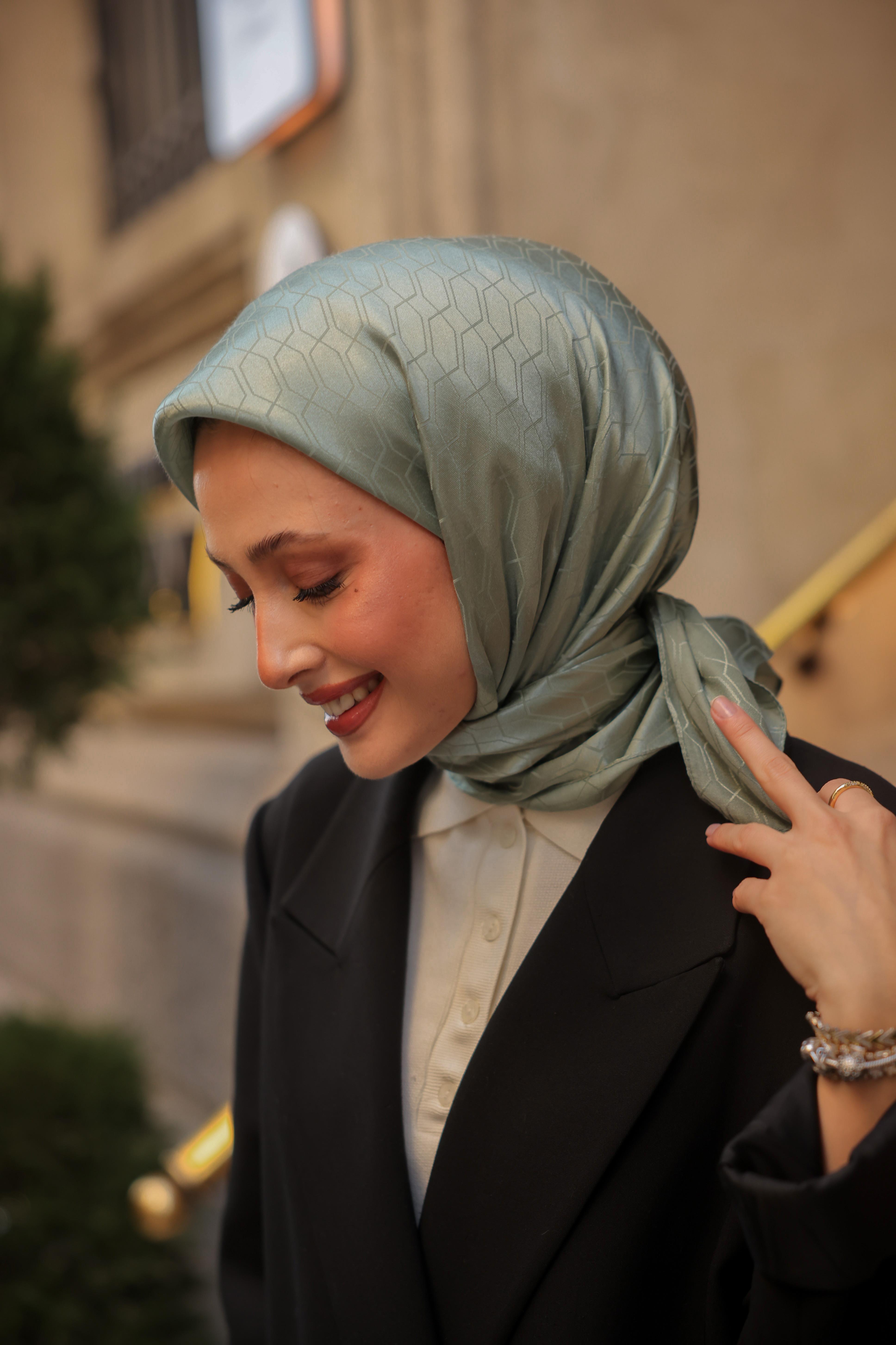 Chic Desen İpeksi Jakar Eşarp Su Yeşili