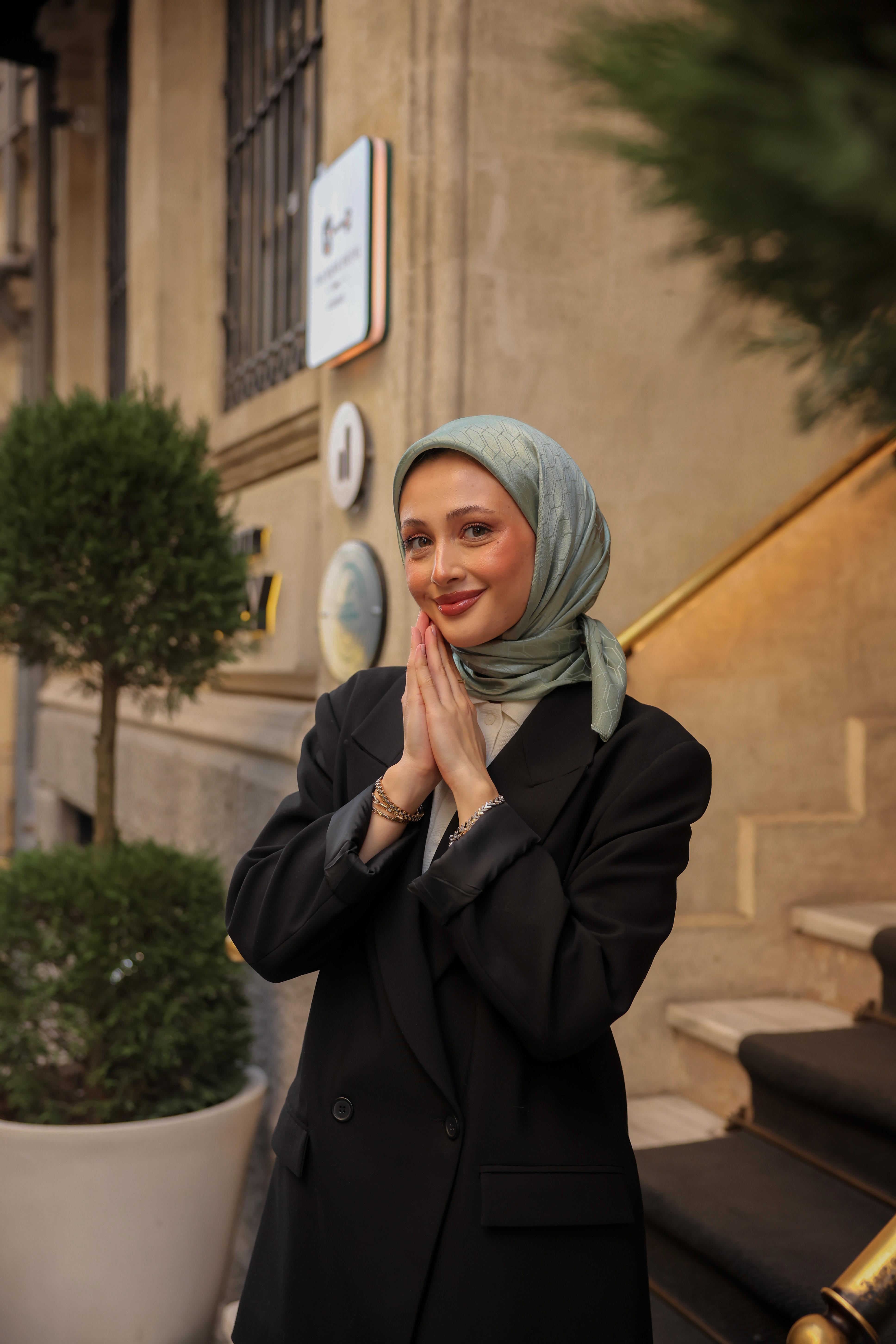 Chic Desen İpeksi Jakar Eşarp Su Yeşili