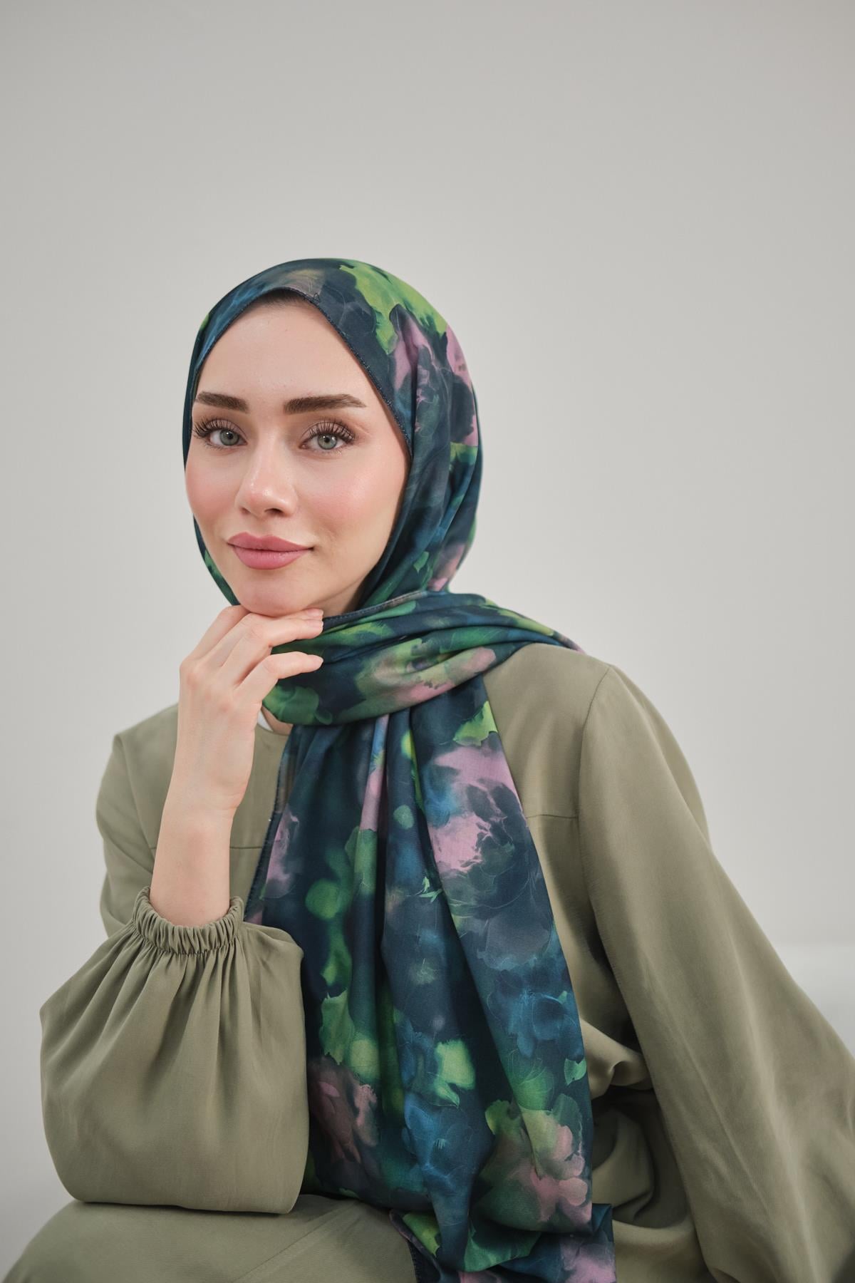 Cloudy Desenli Pamuk Şal Yeşil
