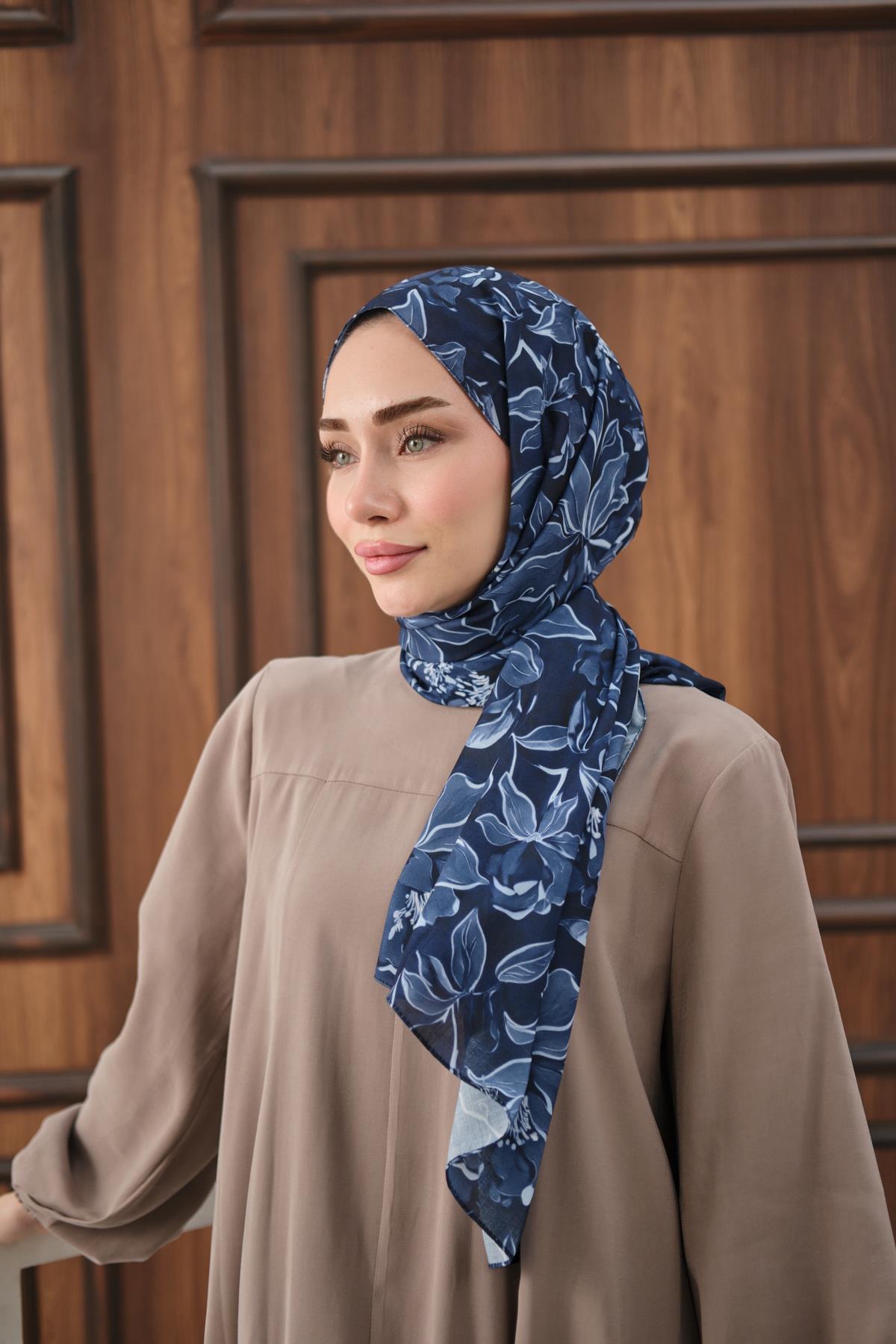 Dora Desenli Pamuk Şal İndigo