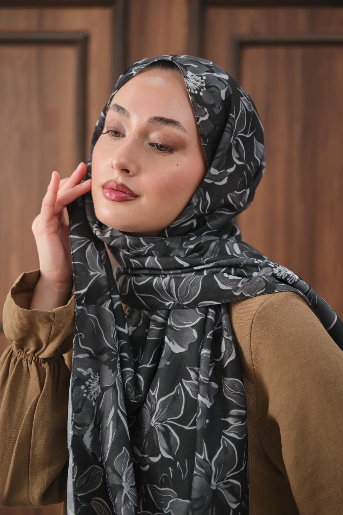 Dora Desenli Pamuk Şal Siyah