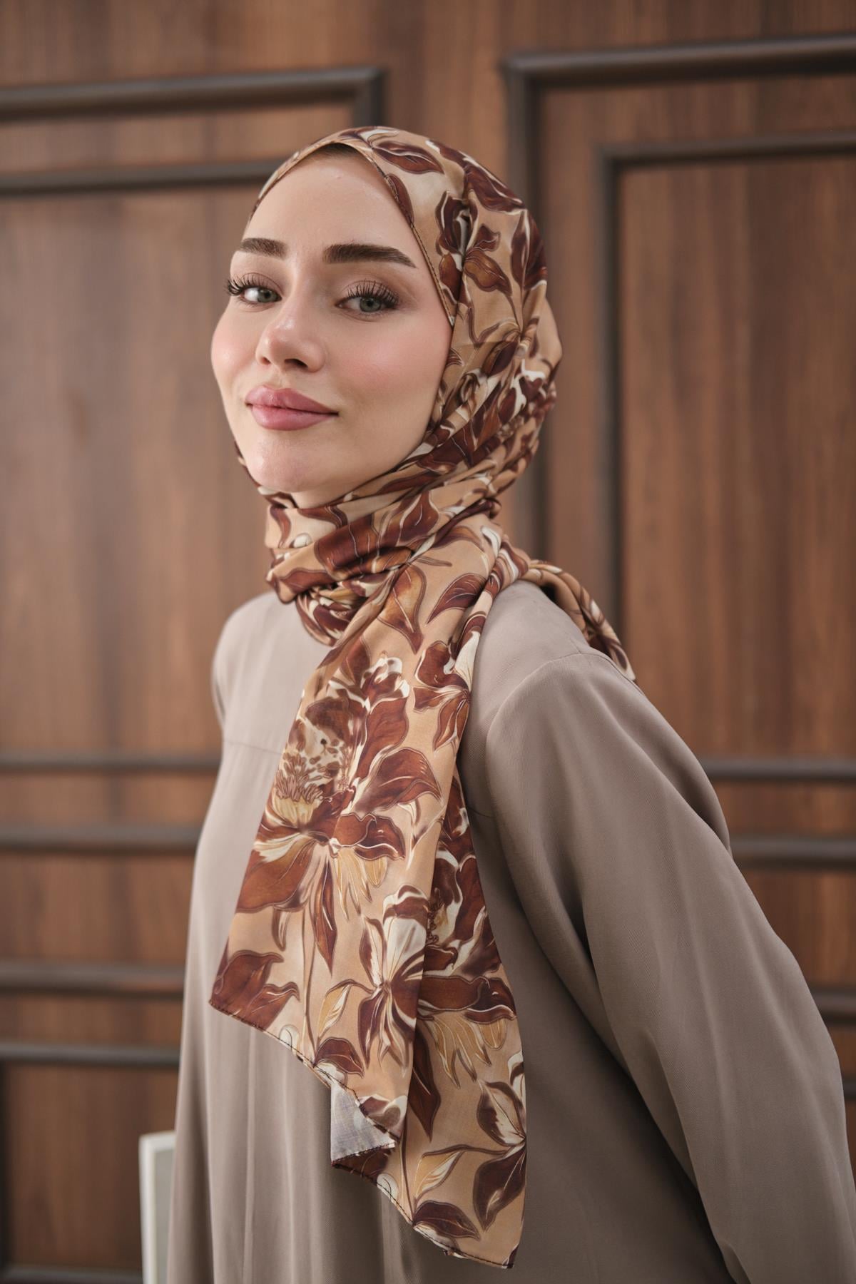 Dora Desenli Pamuk Şal Tan