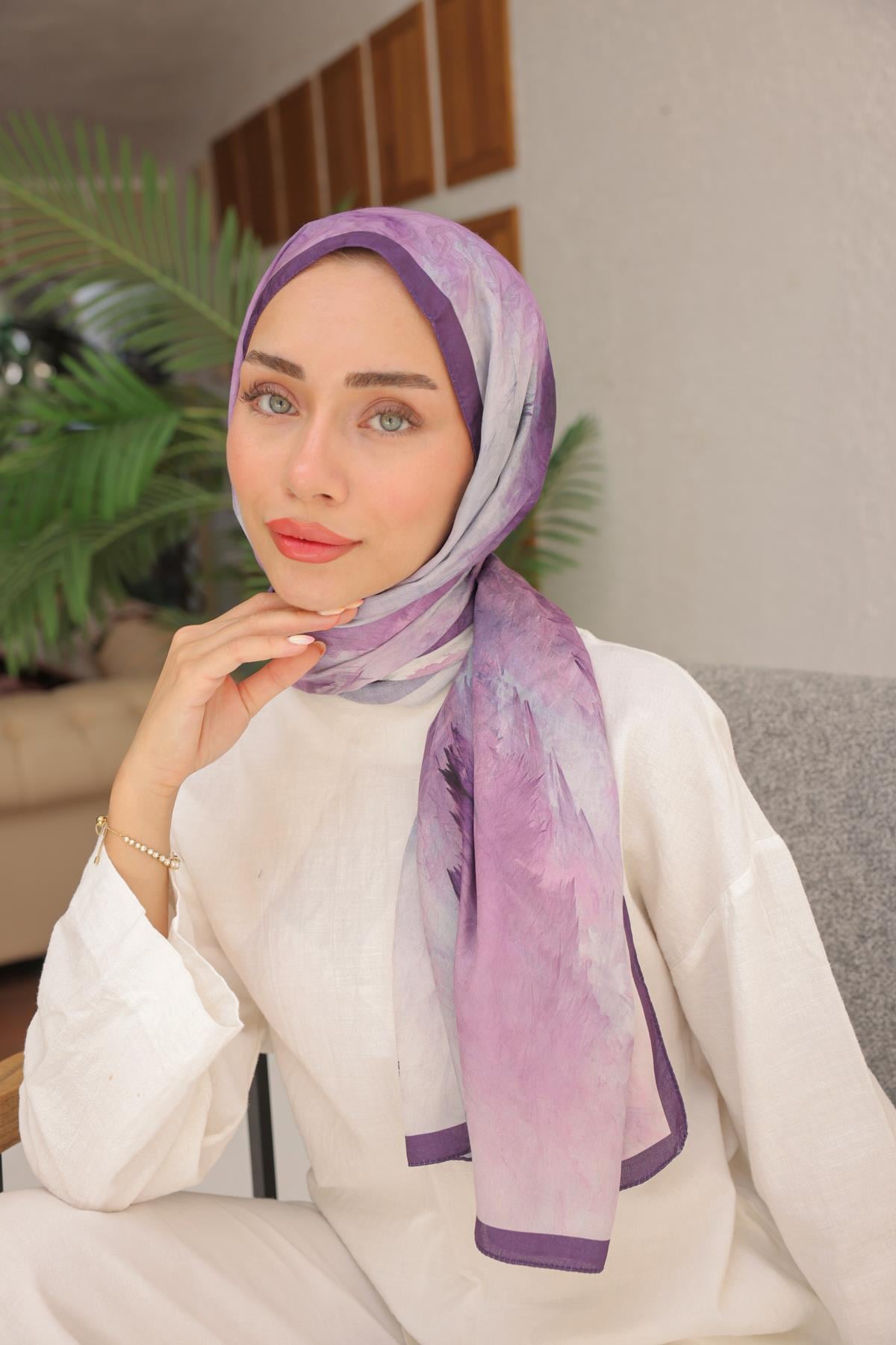Dream Colour Desen Pamuk İpek Şal Leylak