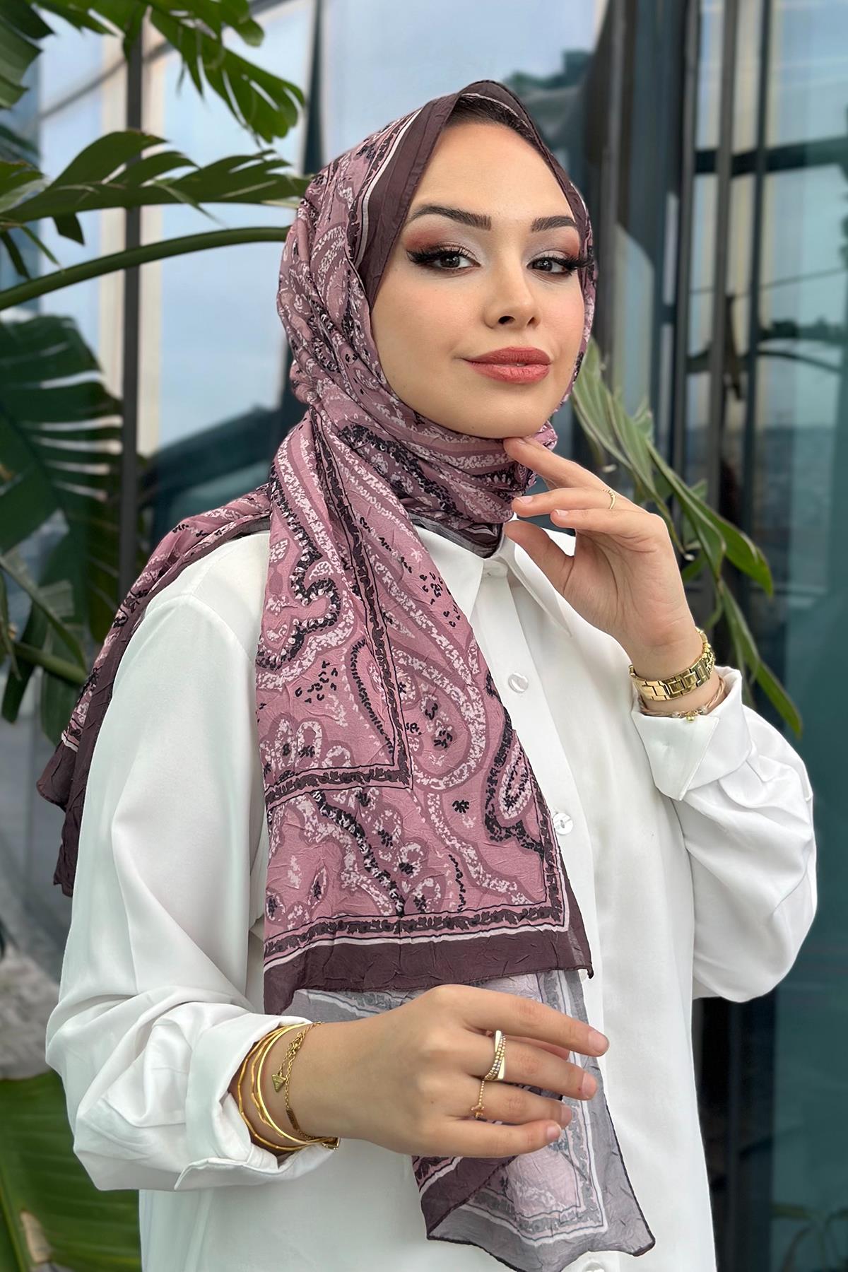 Ethnic Desen Kraş Şal Gül Kurusu