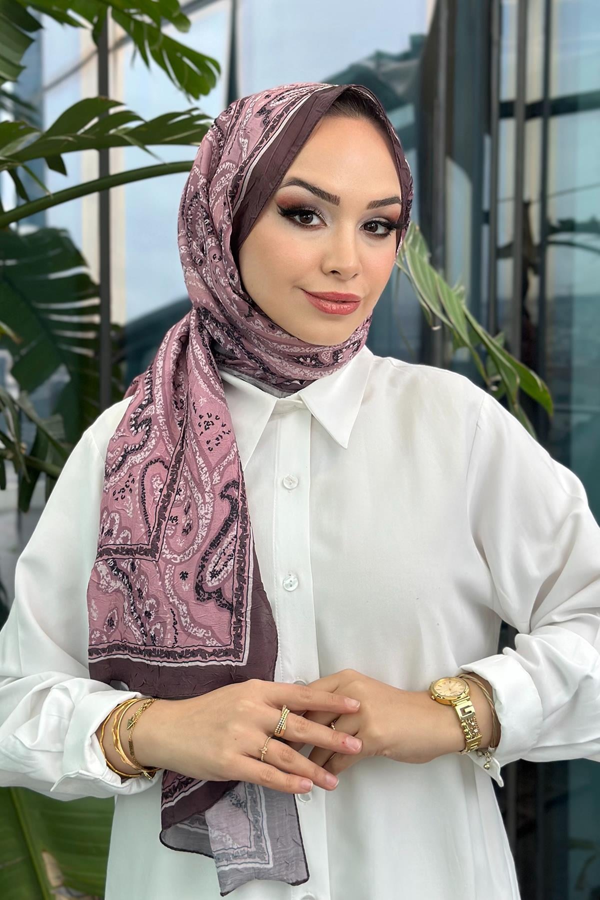 Ethnic Desen Kraş Şal Gül Kurusu