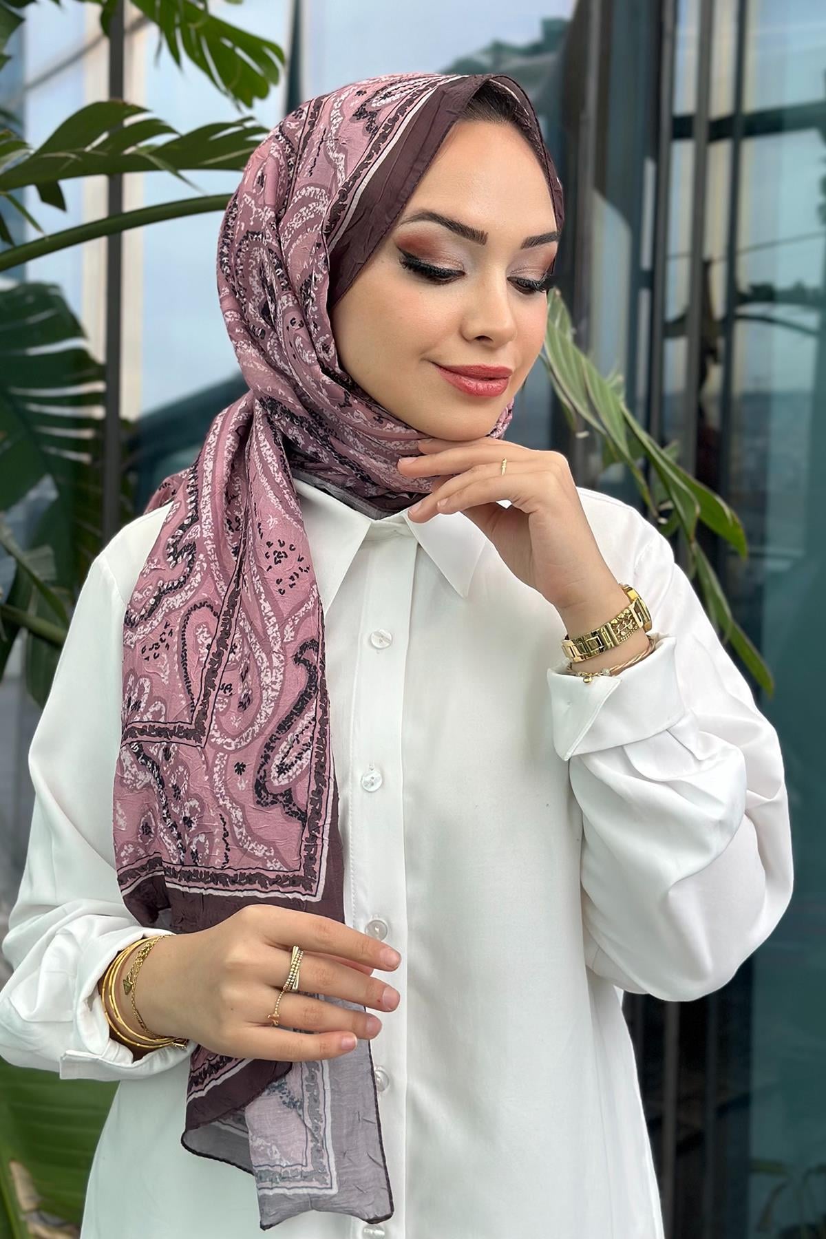 Ethnic Desen Kraş Şal Gül Kurusu