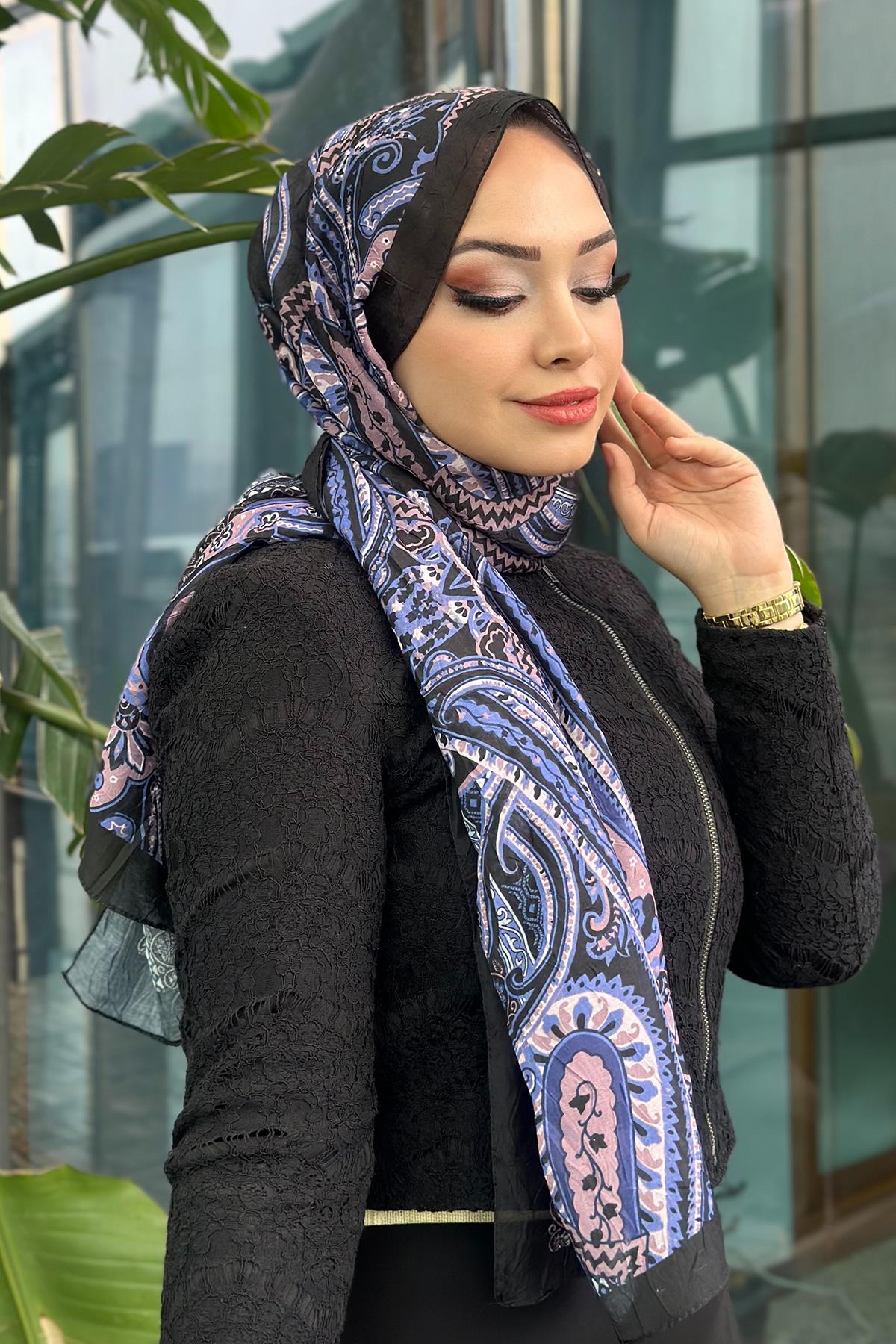 Etro Desen Kraş Şal Siyah Mavi