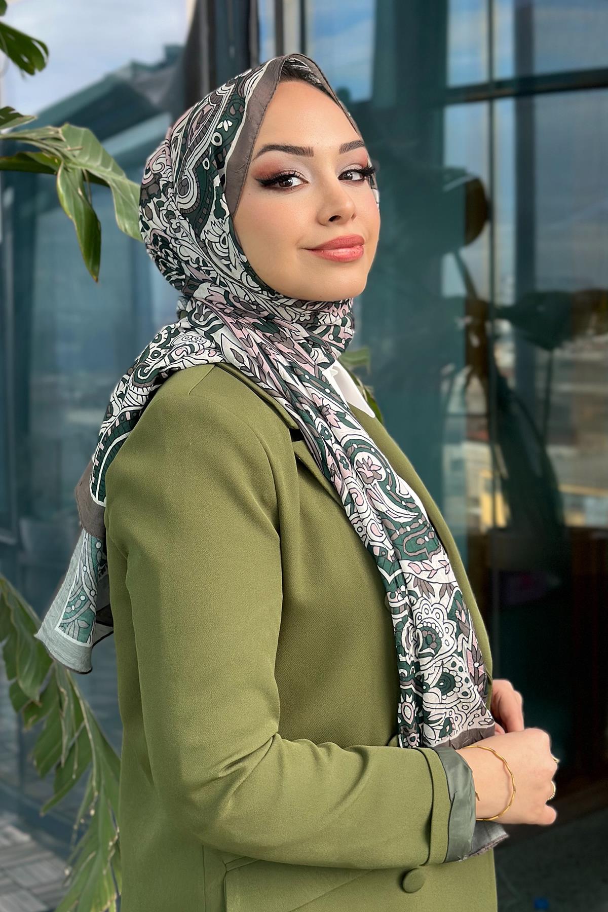 Etro Desen Kraş Şal Vizon Yeşil