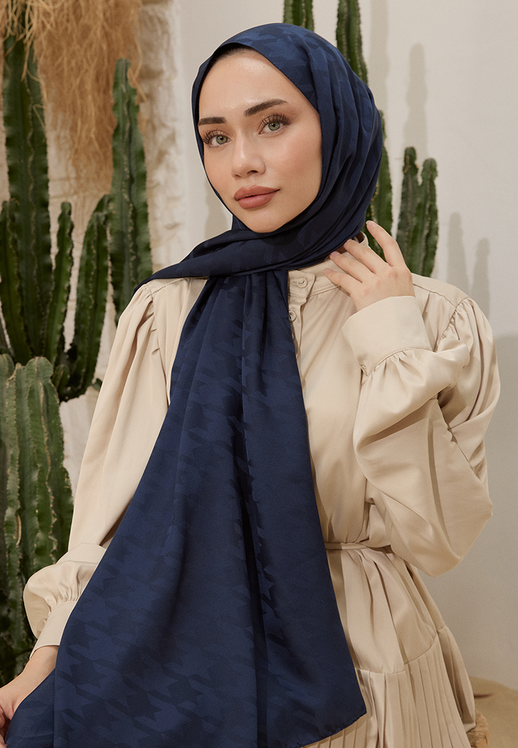 Fashion Desen Şal Lacivert