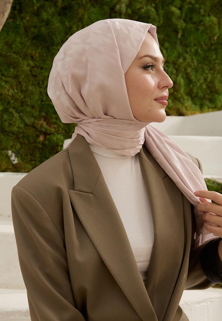 Fashion Desen Şal Pudra