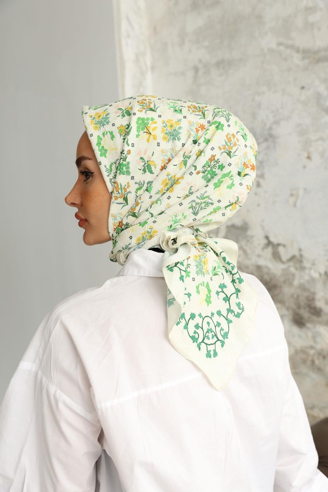 Fiore Desen Bambu Kraş Eşarp Çiğ Yeşil