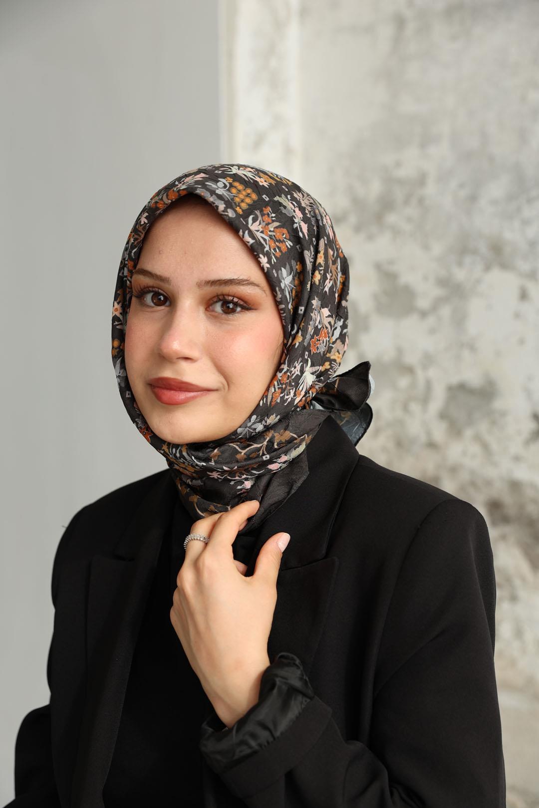 Fiore Desen Bambu Kraş Eşarp Kahve