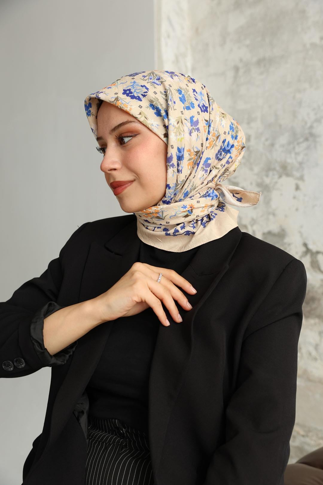 Fiore Desen Bambu Kraş Eşarp Vizon