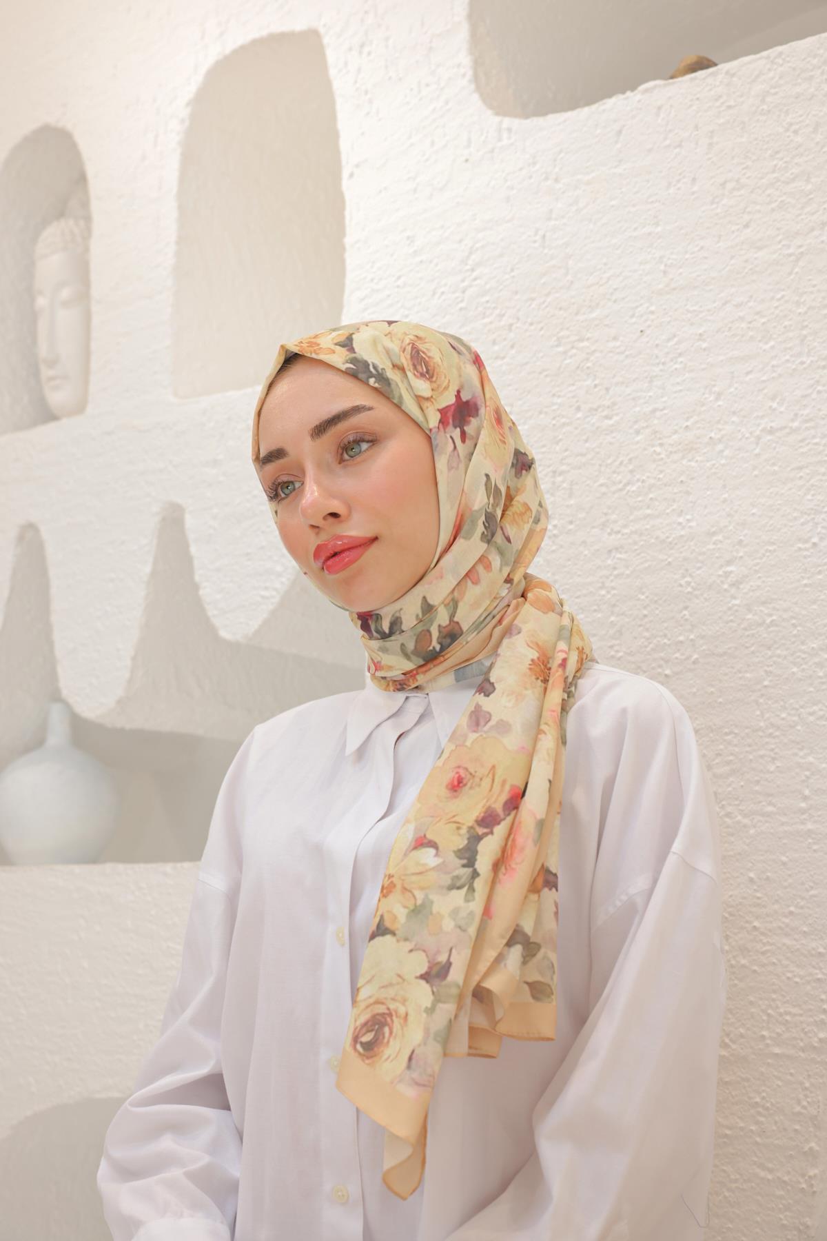 Flora Desenli Pamuk Şal Kavun