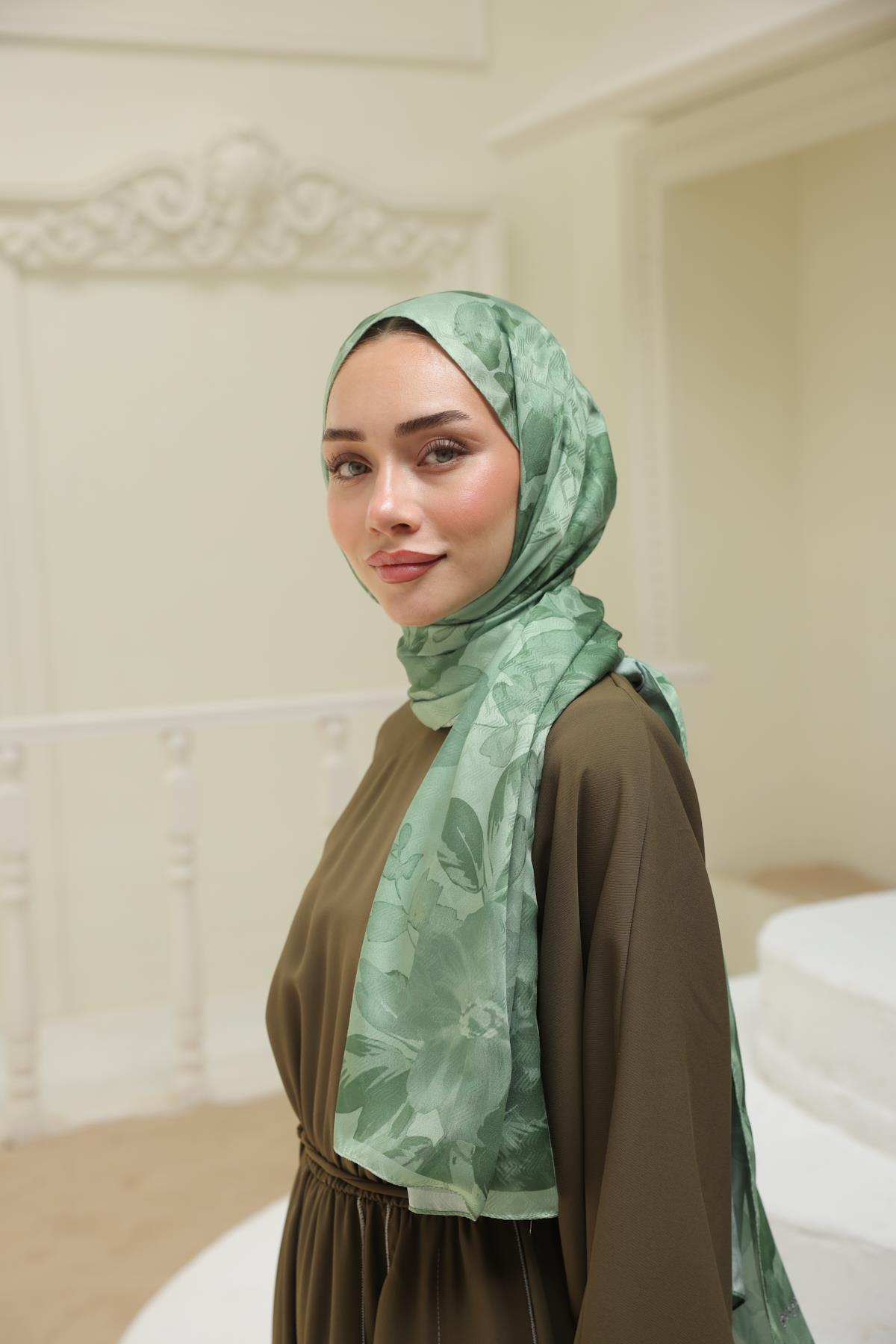 İntense Desenli Pamuk Şal Açık Yeşil