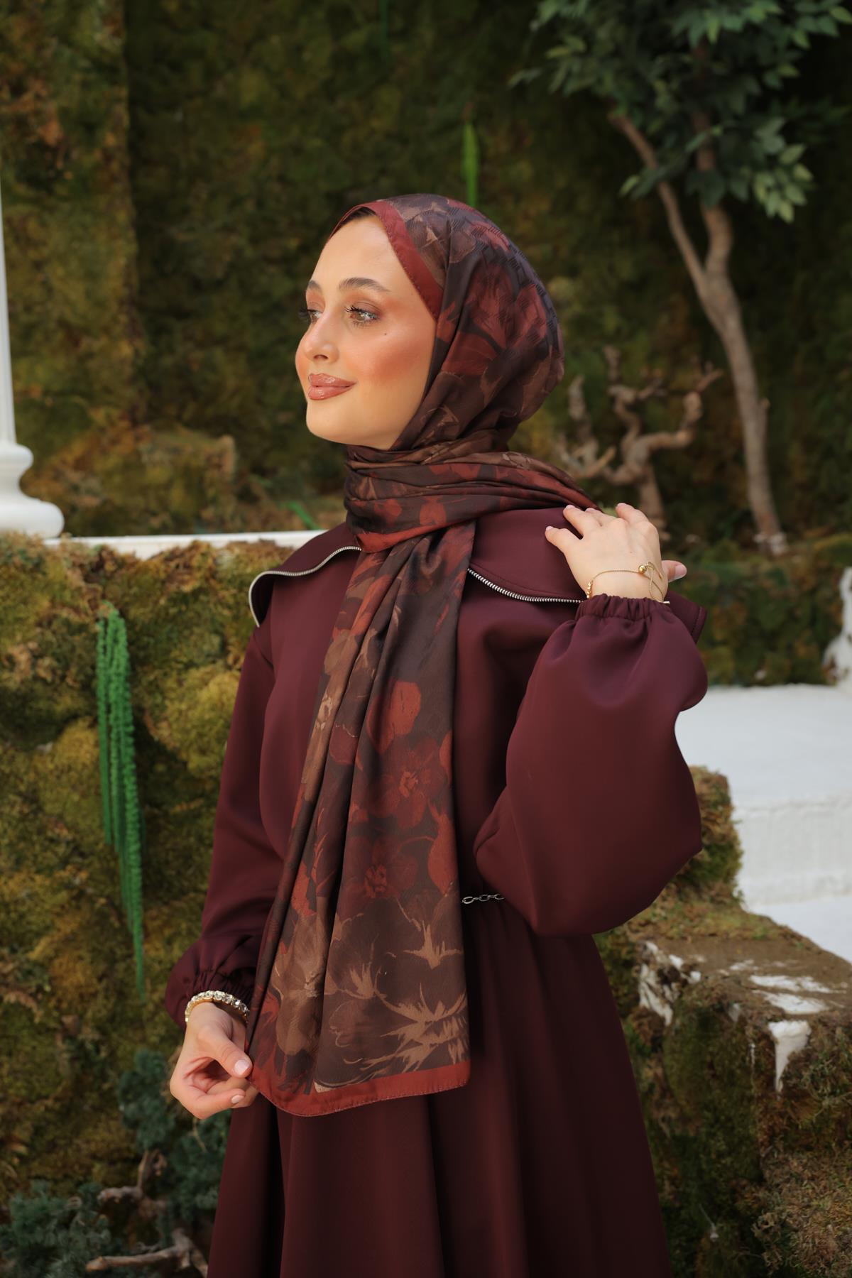 İntense Desenli Pamuk Şal Bordo