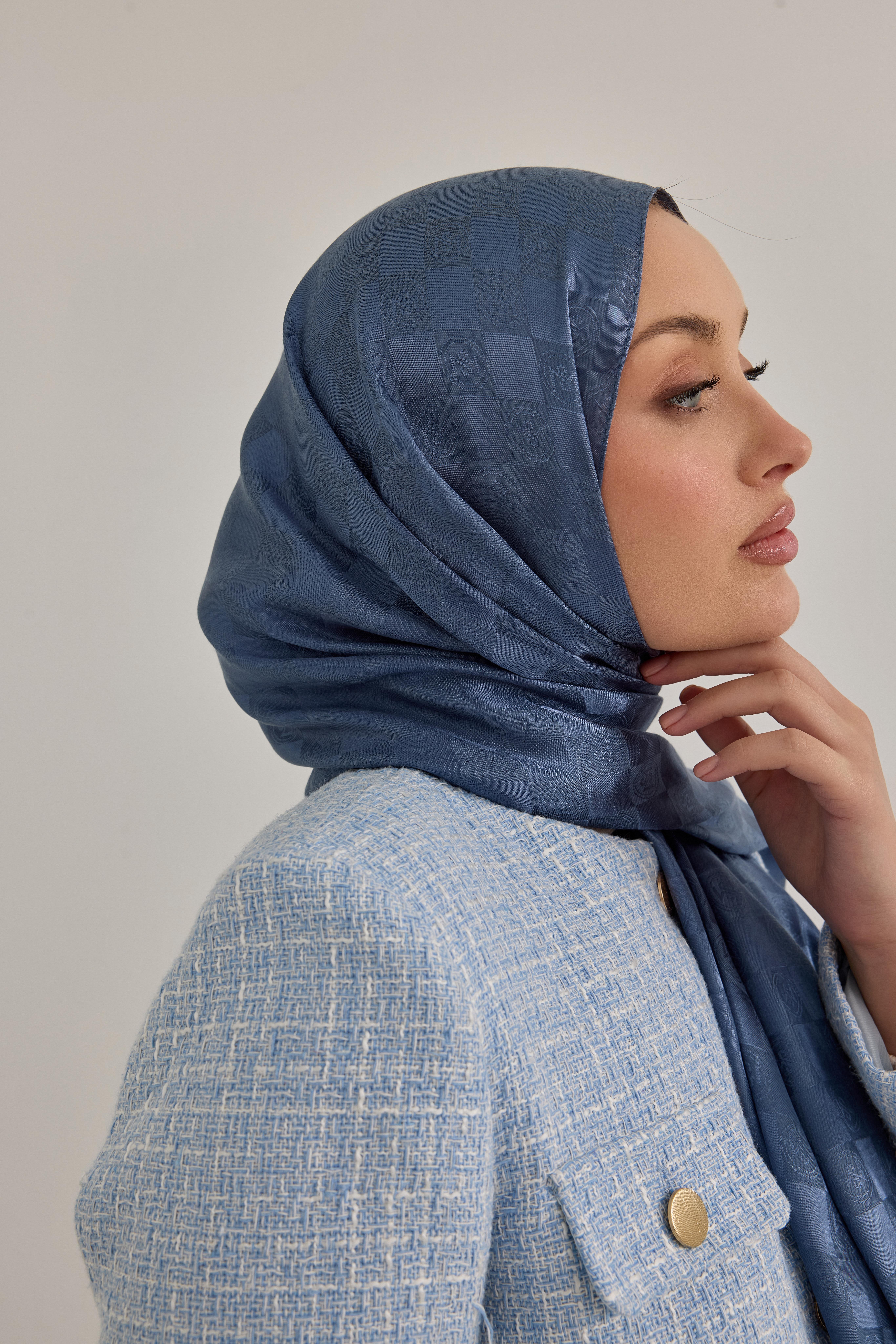 İpeksi Dama Monogram Şal Kot Mavi