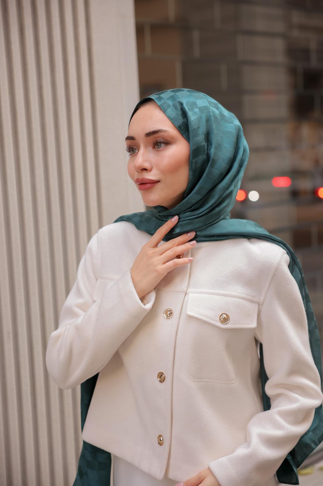 Ivory Desen İpeksi Jakar Şal Petrol Yeşil