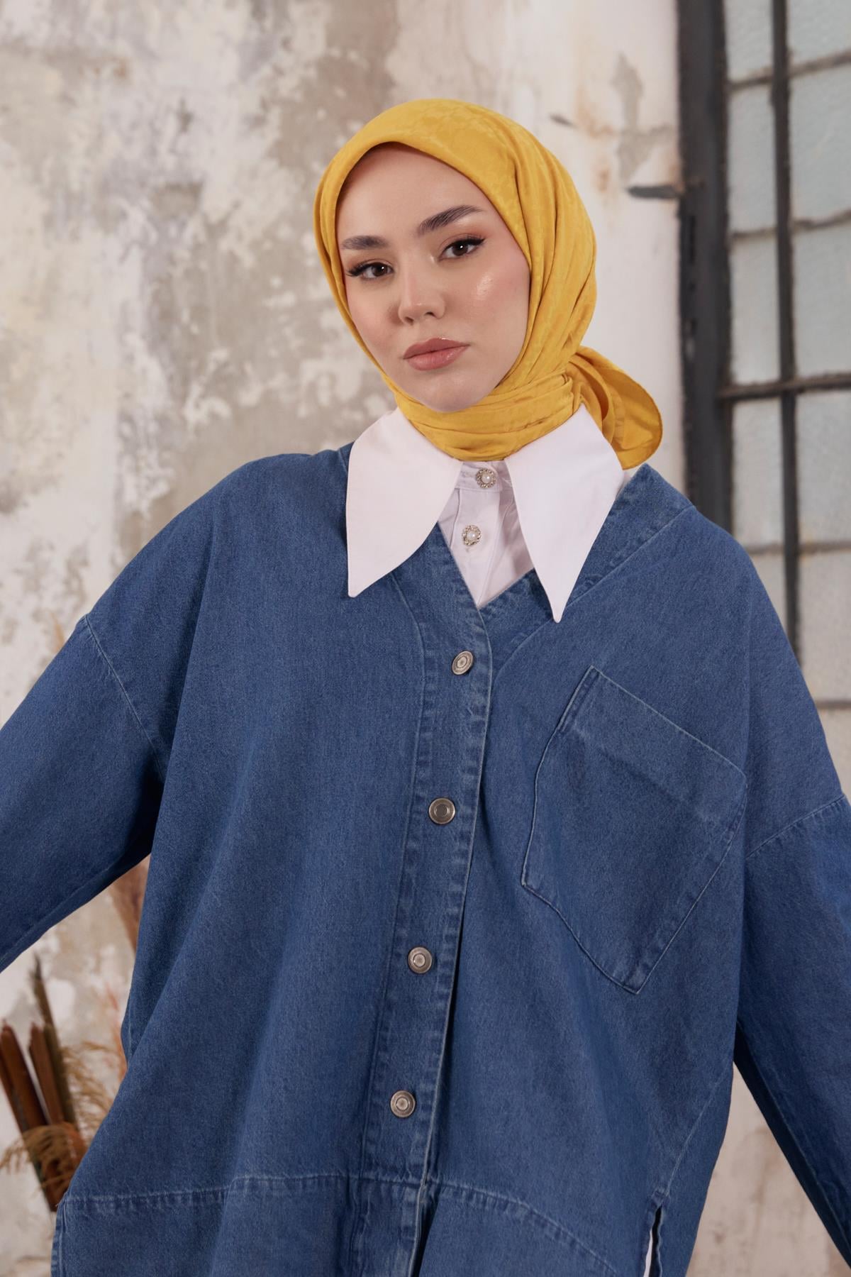 Kazayağı Desen Jakar Eşarp Sarı