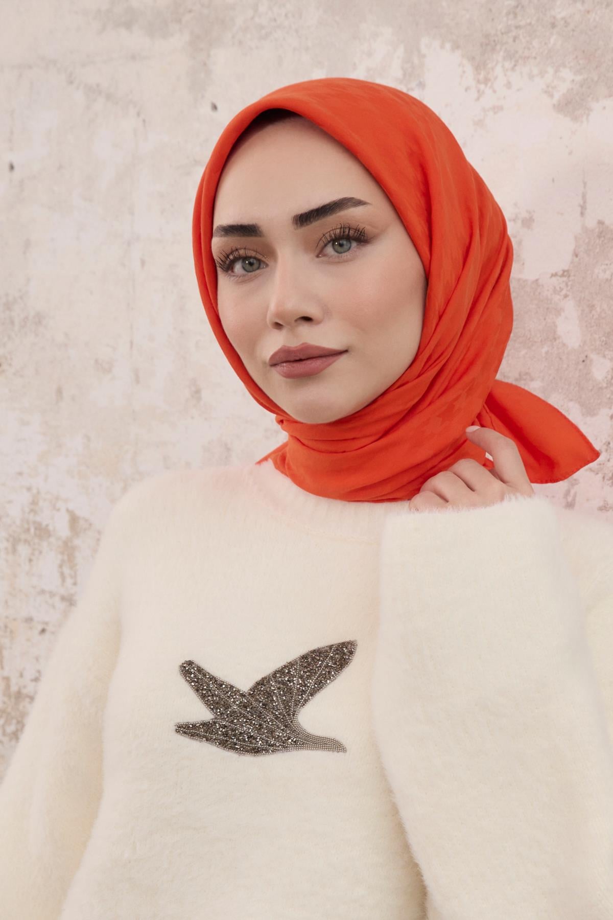 Kazayağı Desen Jakar Eşarp Turuncu