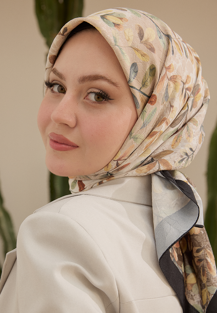Leaf Desen Bambu Kraş Eşarp Gümüş Gri