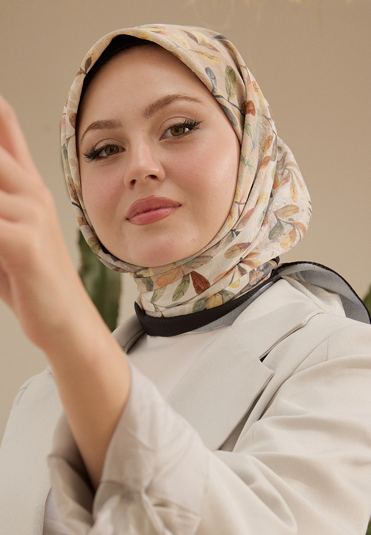 Leaf Desen Bambu Kraş Eşarp Gümüş Gri