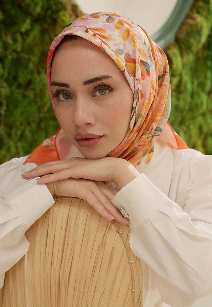 Leaf Desen Bambu Kraş Eşarp Portakal